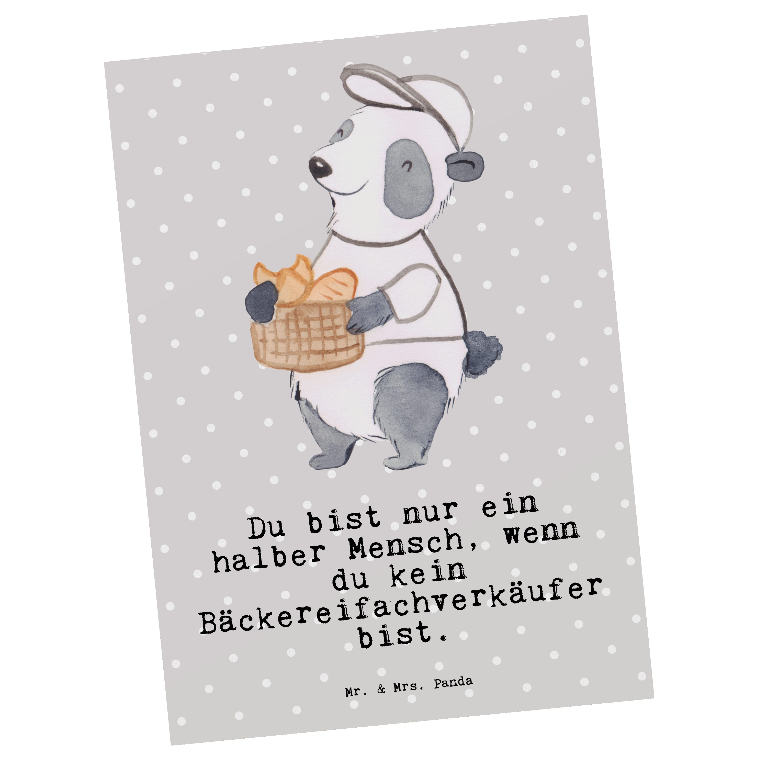 Mr. & Mrs. Panda Postkarte Bäckereifachverkäufer mit Herz - Grau Pastell - Geschenk, Karte, Gesc