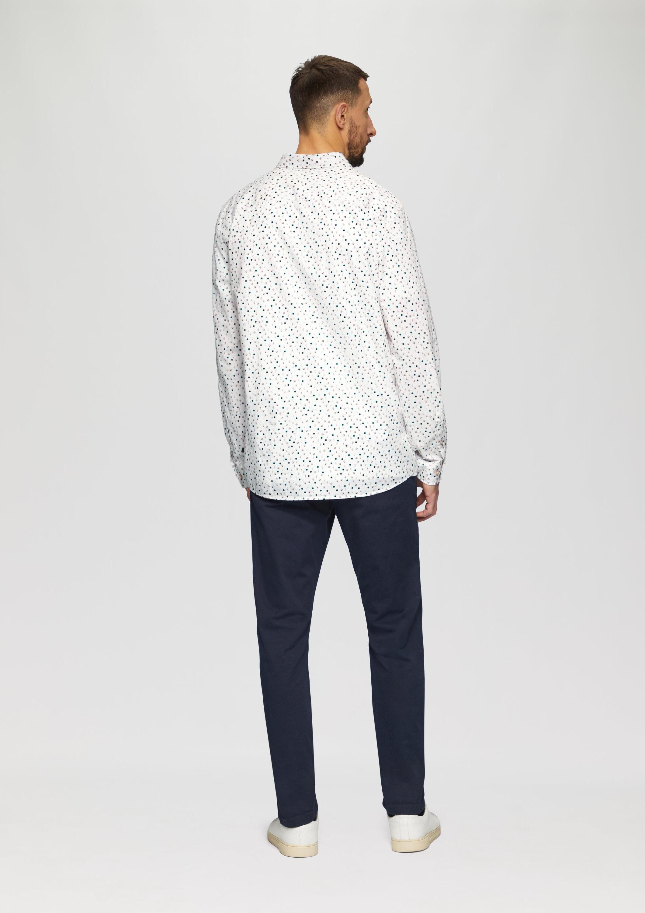 s.Oliver Langarmhemd Hemd Slim Fit: Gemustertes Popeline-Hemd mit Kentkragen