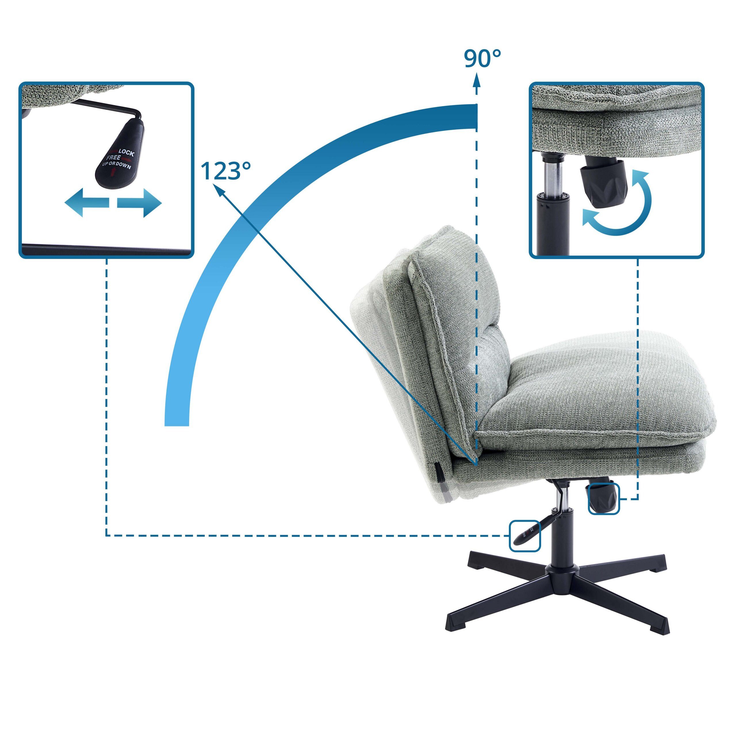 hjh LIVING Loungesessel Criss-Cross 20 Polstersessel Stoff ohne Armlehnen, Bürostuhl, Schneidersitz Stuhl drehbar für Wohnzimmer Home-Office