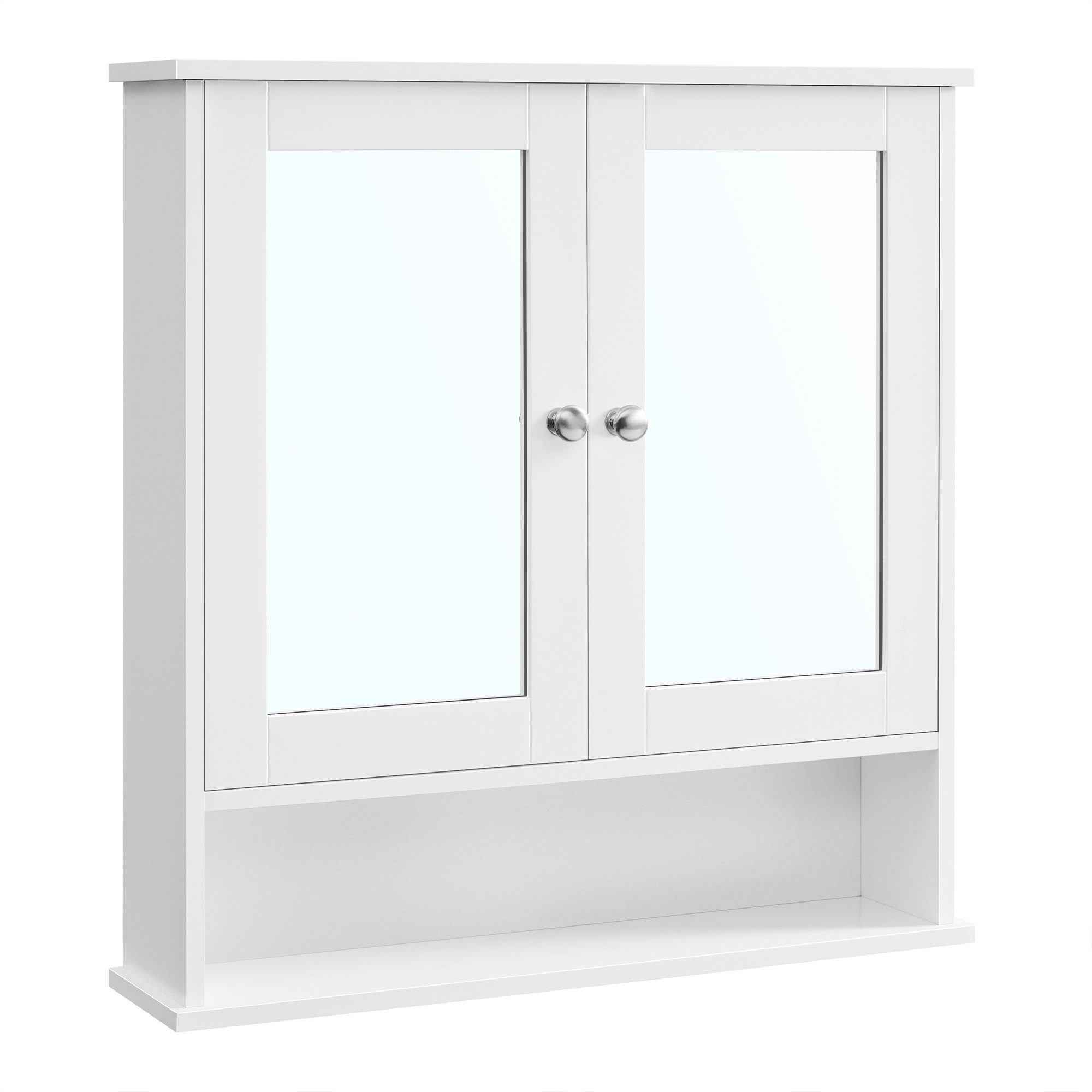 2 Regalebene VASAGLE verstellbare Spiegeltüren weiß und Ablage, Spiegelschrank
