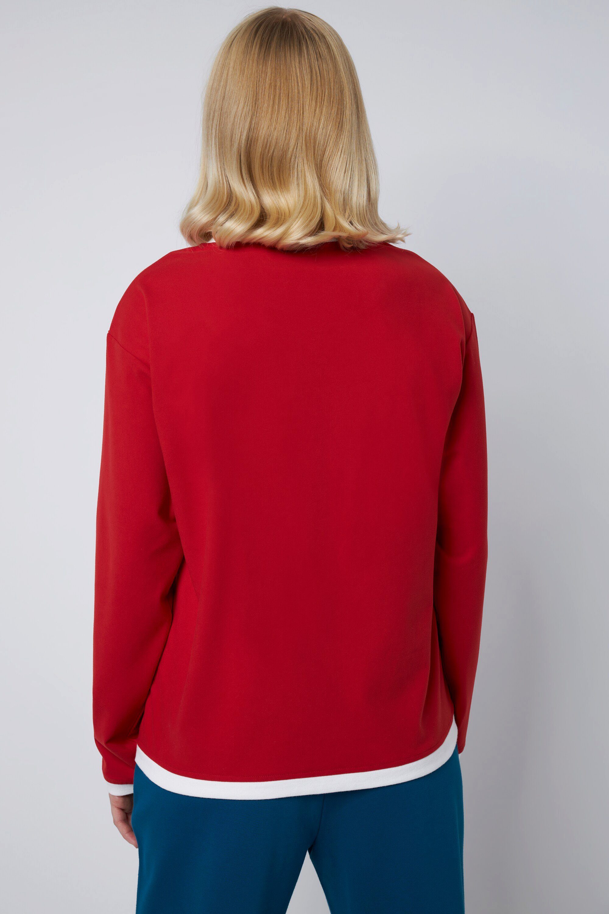 Gina Laura Longshirt Rundhals Farb-Kontraste T-Shirt Langarm karminrot