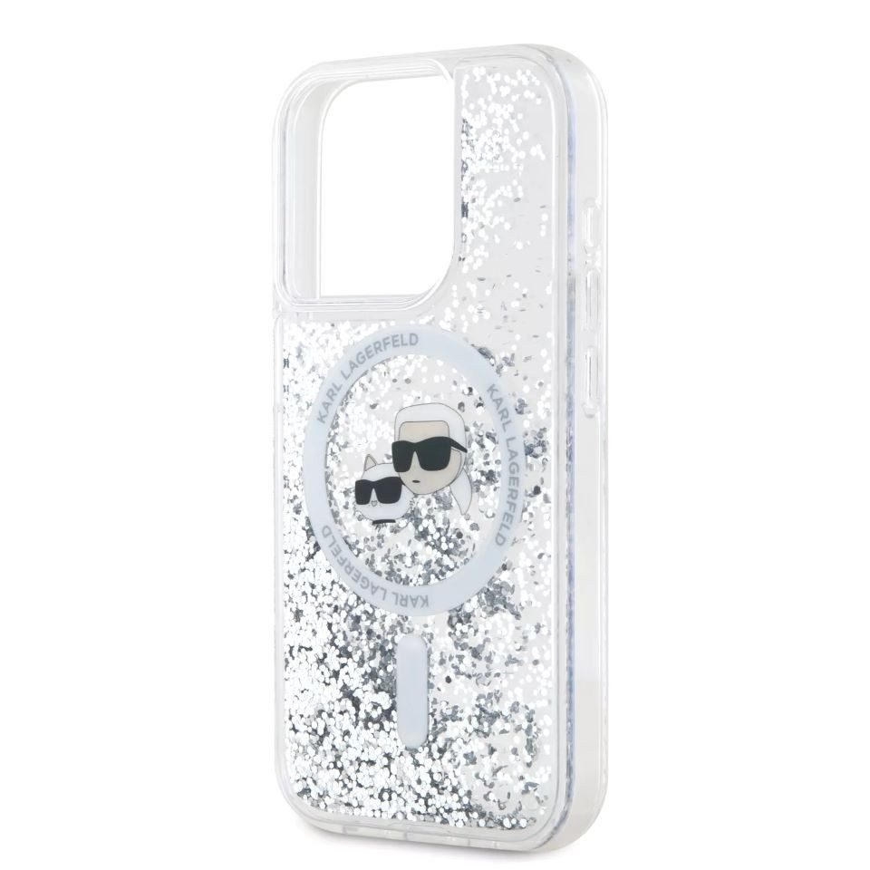 KARL LAGERFELD Handyhülle iPhone 15 Pro Max Glitter silber MagSafe Logo 6,7 Zoll, Kantenschutz