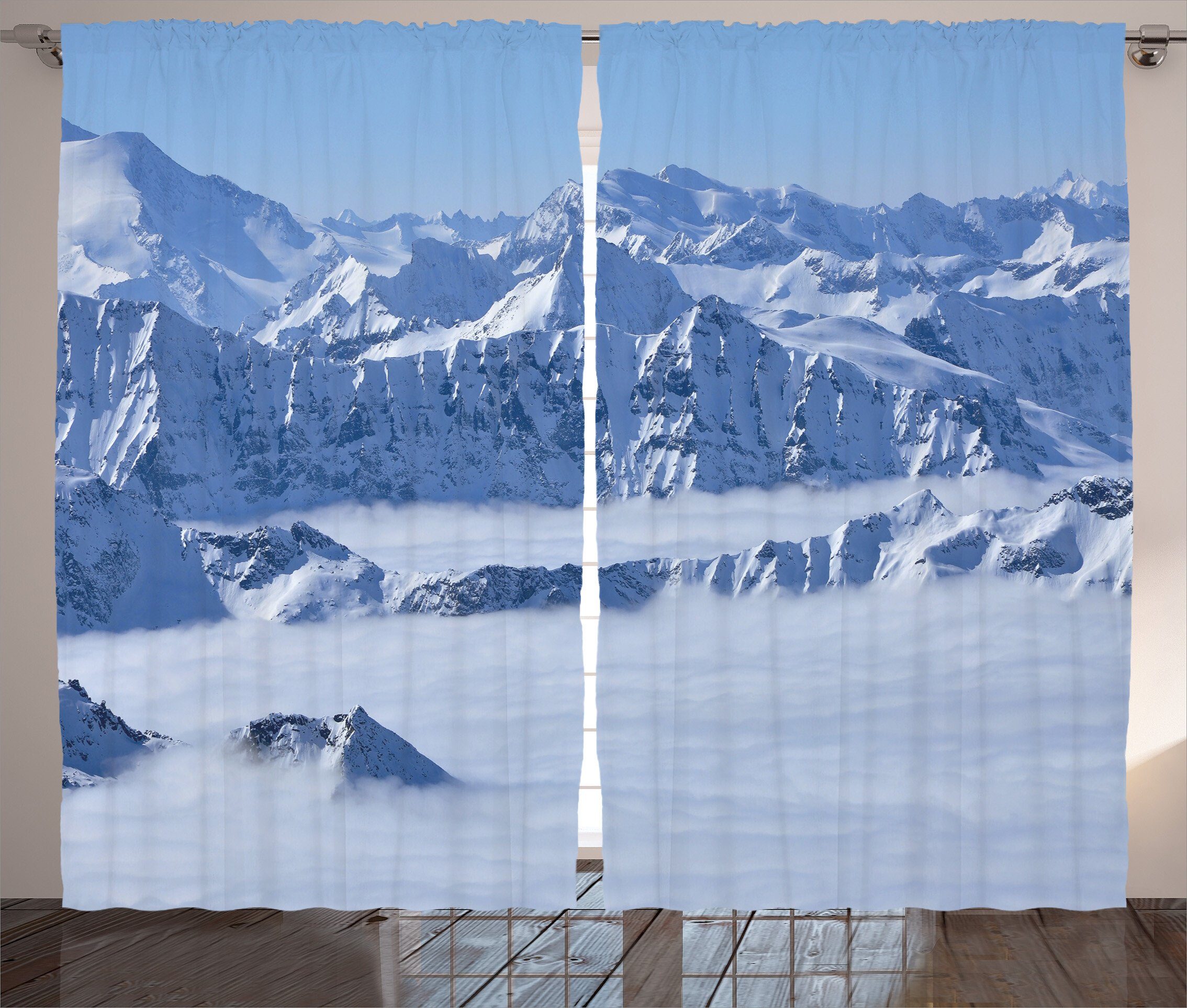 Gardine Schlafzimmer Kräuselband Vorhang mit Schlaufen und Haken, Abakuhaus, Winter Wolken am Gipfel Nebel | Fertiggardinen
