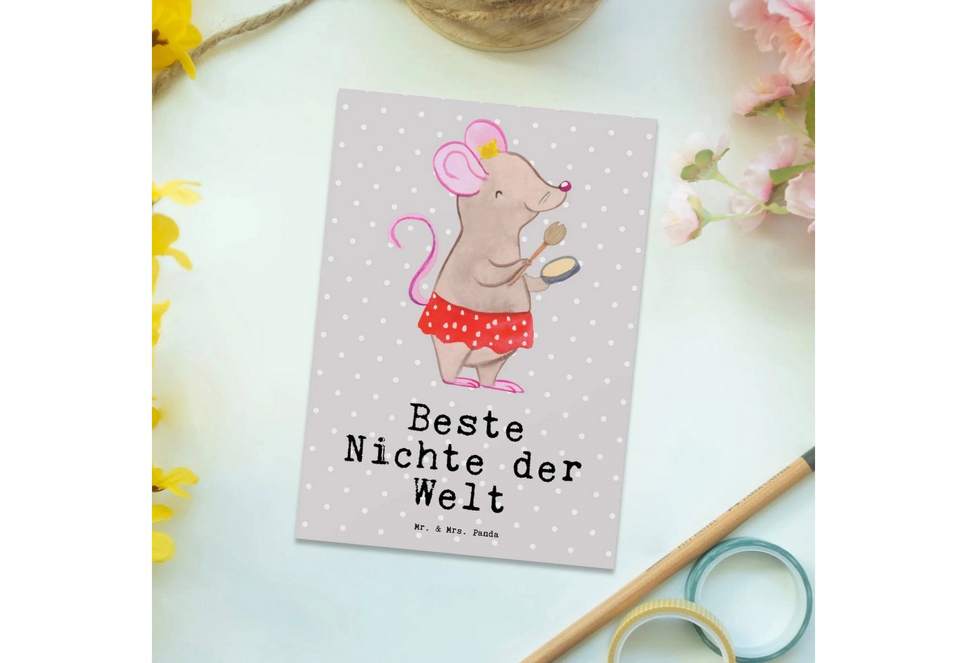 Thumbnail - Mr. & Mrs. Panda Postkarte Maus Beste Nichte der Welt - Grau Pastell - Geschenk, Tochter Schwes, Glänzende Vorderseite