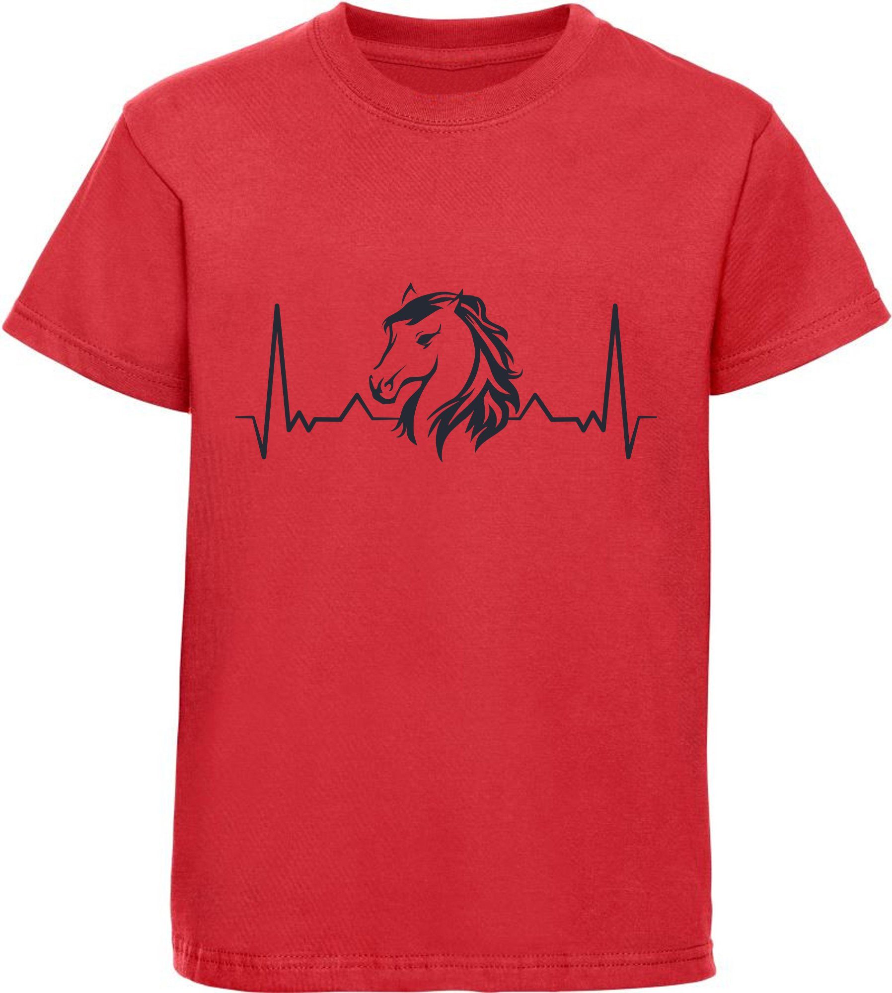 MyDesign24 Print-Shirt bedrucktes Mädchen T-Shirt Herzschlaglinie mit Pferdekopf Baumwollshirt mit Aufdruck, i143 rot