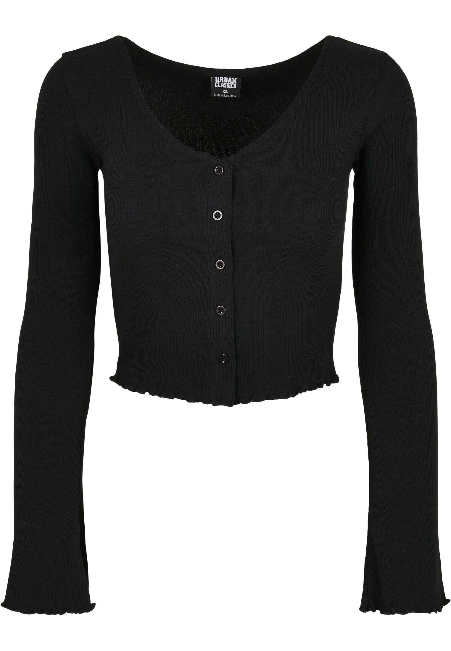 Rib Ladies Cropped CLASSICS (1-tlg) Cardigan black Damen Langarmshirt URBAN