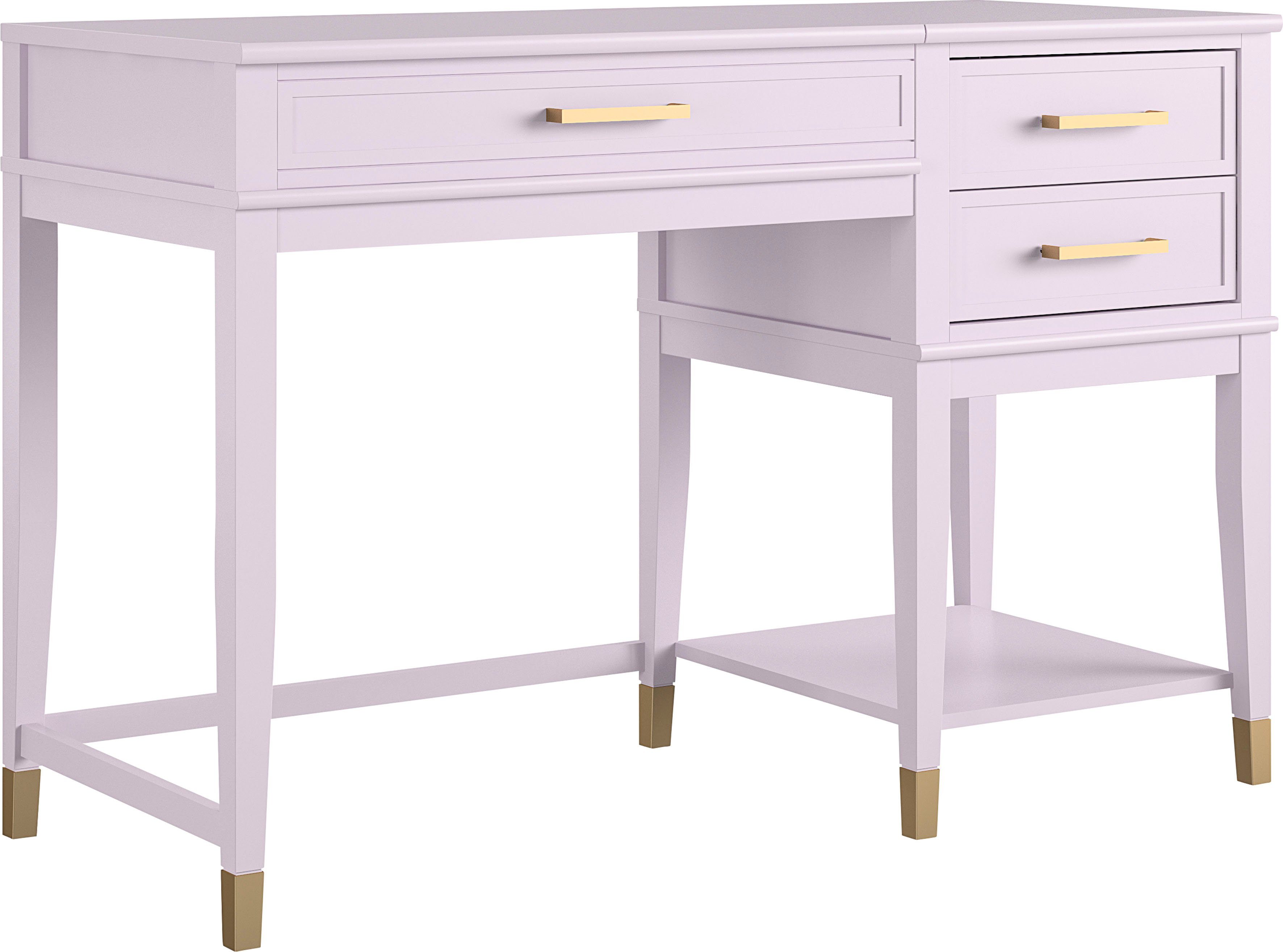 CosmoLiving by Cosmopolitan Metall lavendel/goldfarben 2 (1-St), Beine höhenverstellbar, mit Schreibtisch lavendel/goldfarben Westerleigh Schublade, Massivholz, lavendel aus | Griffe 