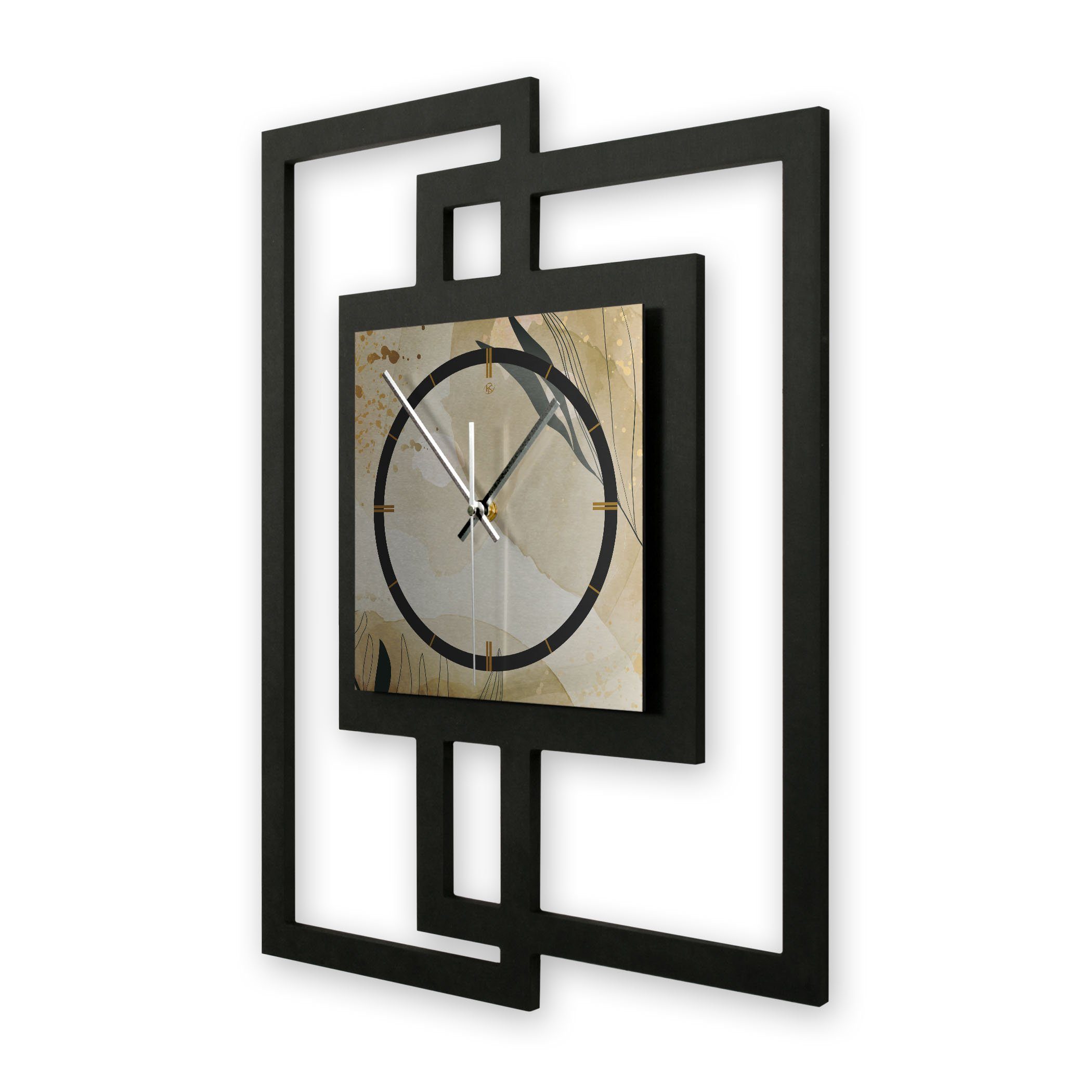Kreative Feder Wanduhr Design-Wanduhr „Elegant Leaves“ in modernem Metallic günstig online kaufen