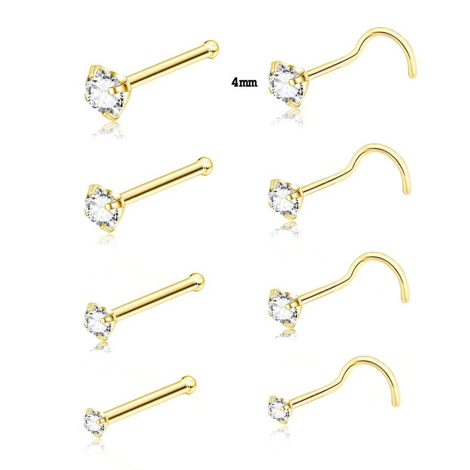 Karisma Schmuck Nasenpiercing aus Chirurgenstahl 316L Nasenstaecker mit Kristallstein, 3 oder 4mm Zirkonia Kristalle Frauenschmuck