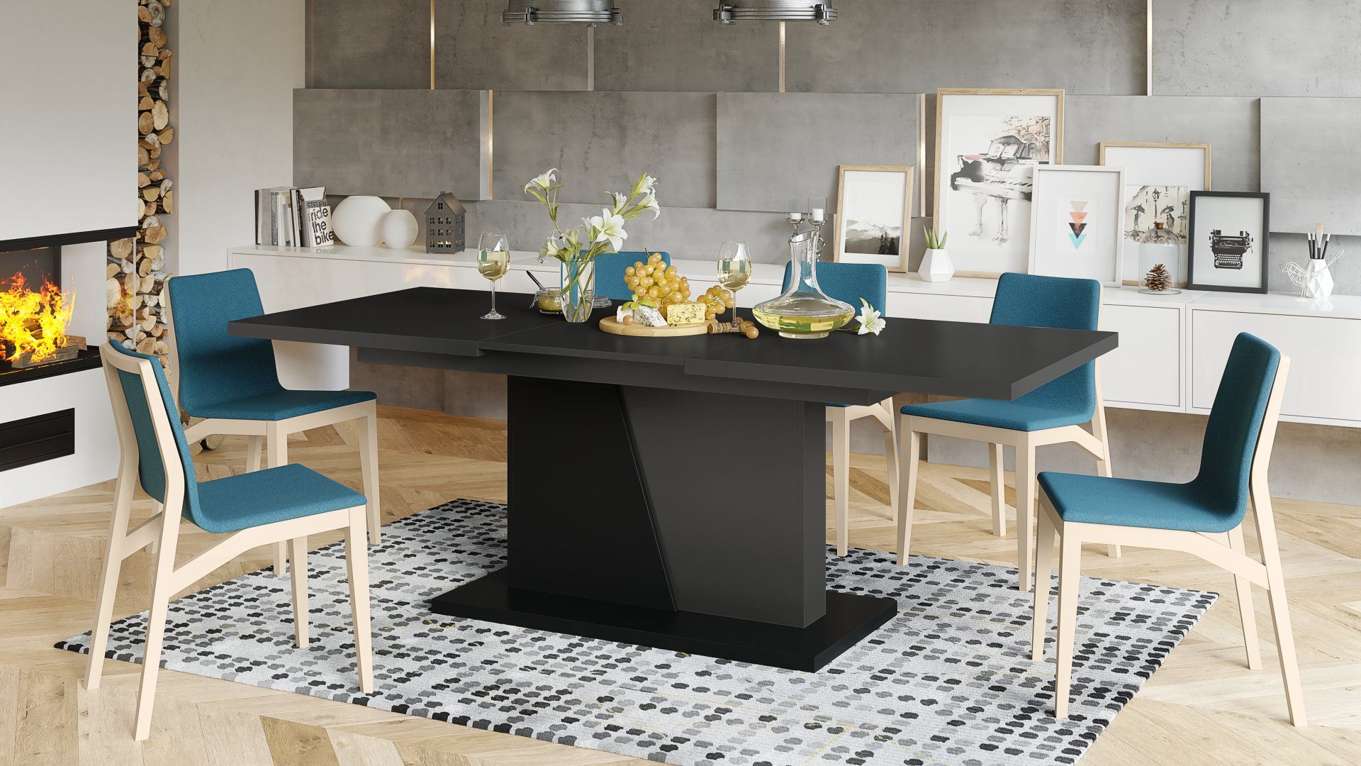Mazzoni Esstisch Design Esstisch Tisch Noble Noir ausziehbar 160 bis 218 cm Anthrazit matt - Schwarz matt