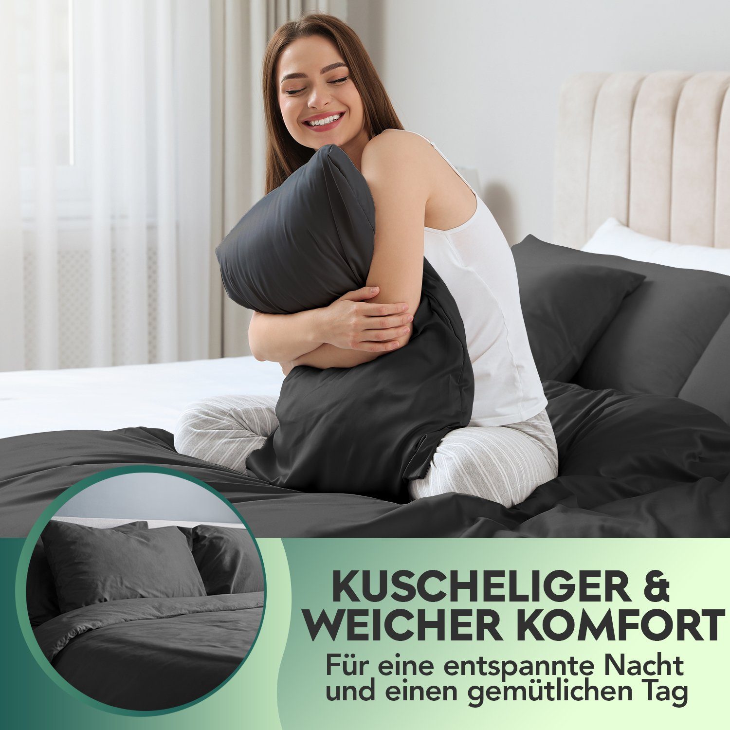 Slummer Bettwäsche Baumwolle 135x200 oder 155x220 cm grau, Baumwolle, 4 tei günstig online kaufen