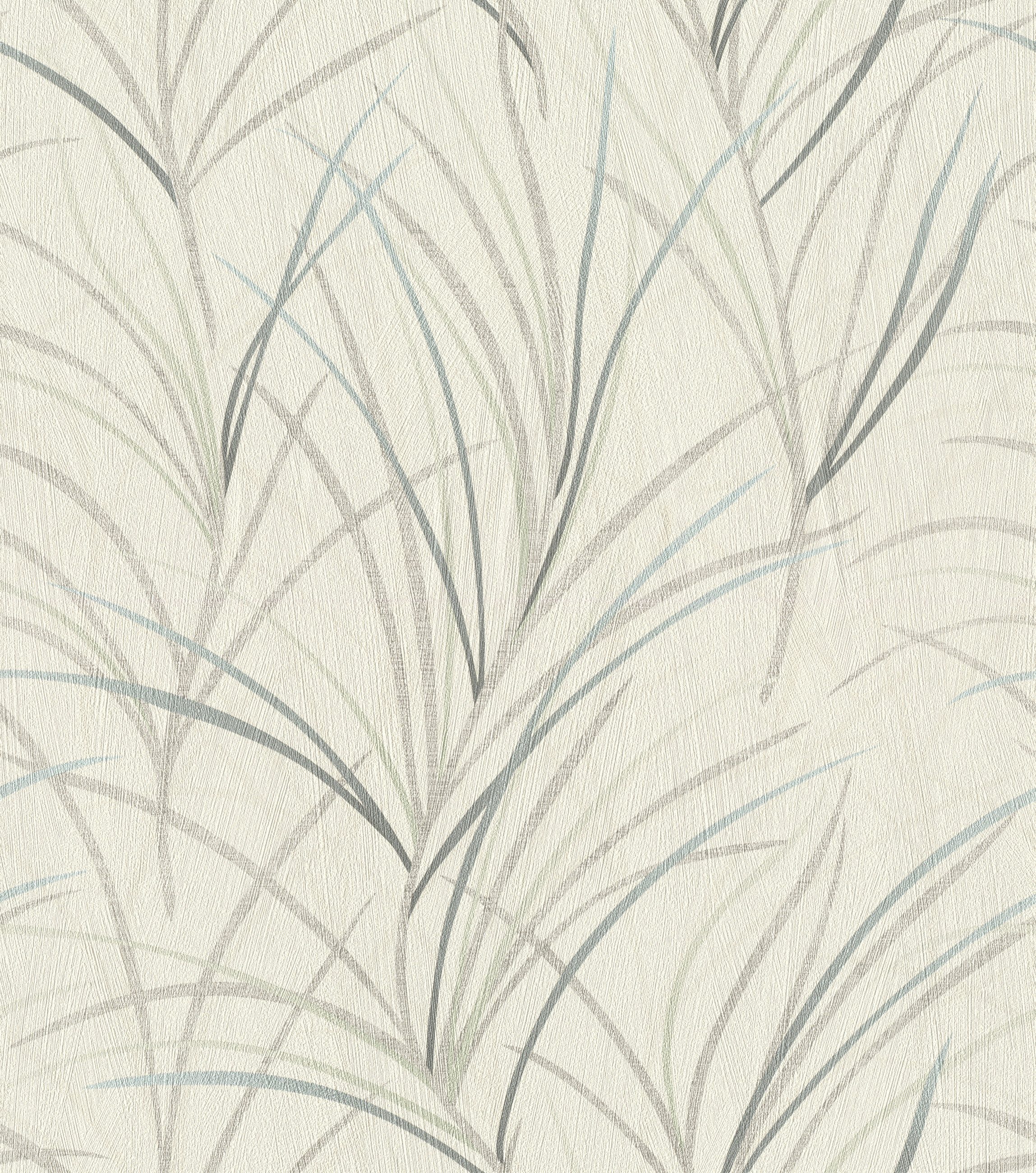 Rasch Vliestapete Botanisches Muster - Vinyltapete Weiß Creme Blau Grün, Floral, (1 Rolle, 1 St., 10,05 m x 0,53 m), gute Lichtbeständigkeit, feucht abwischbar, restlos abziehbar