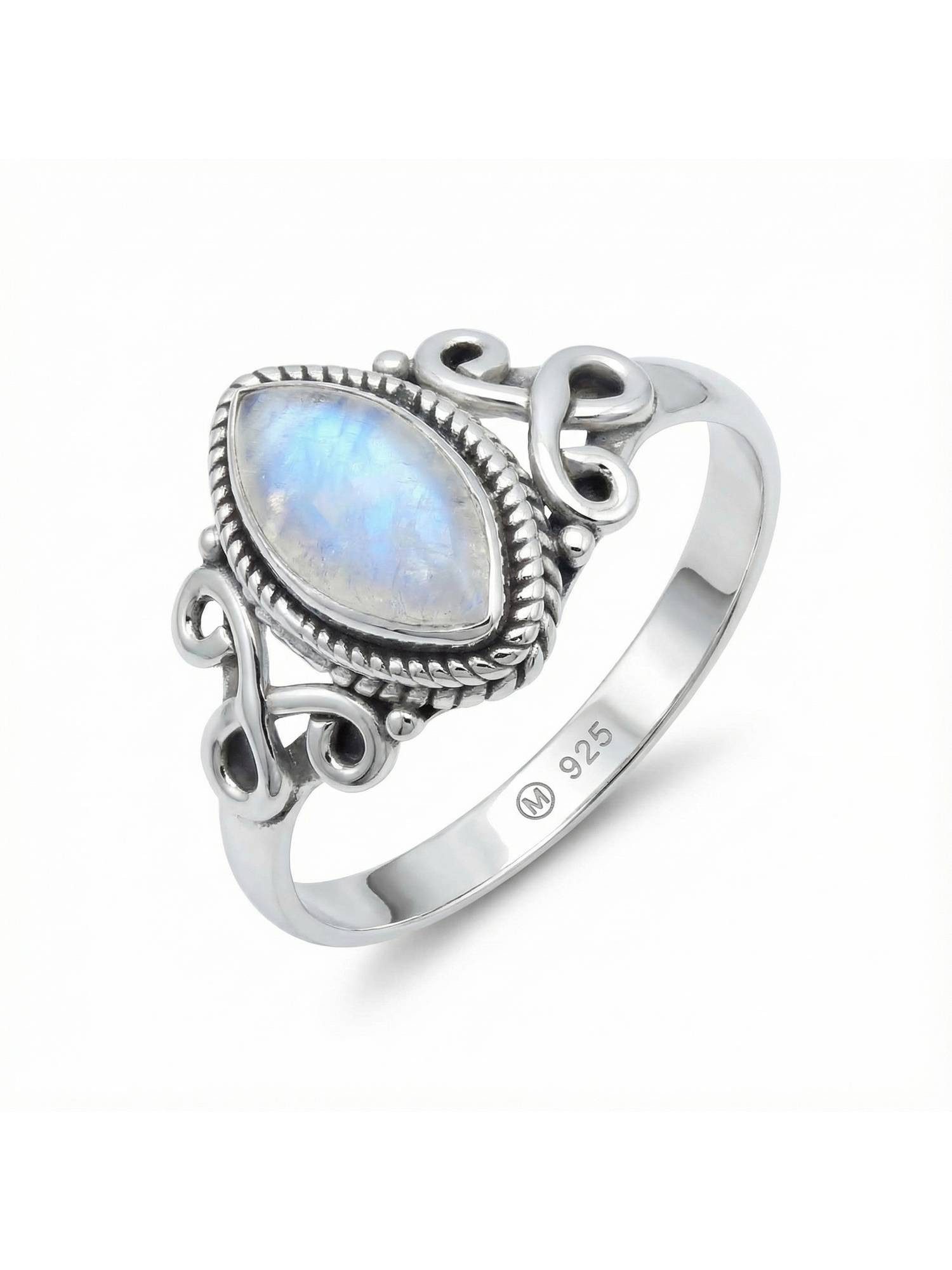 mantraroma Silberring BAGHIMI Ellipse aus 925 Silber mit Regenbogen Mondste günstig online kaufen