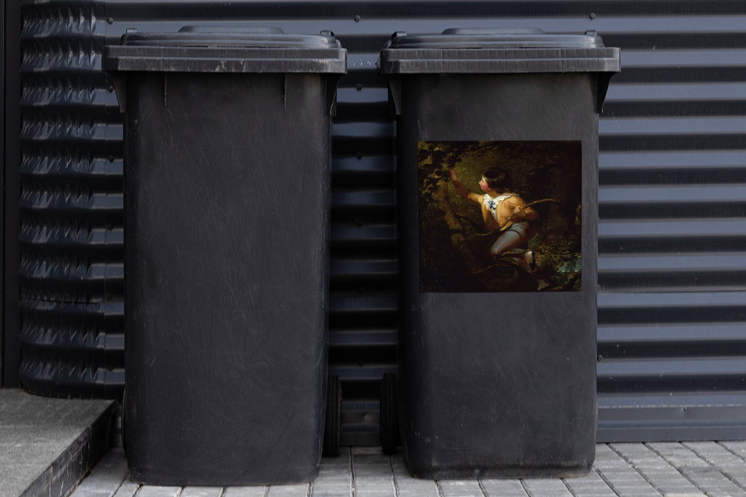 Mülltonne, Container, Leutze (1 Abfalbehälter von Sticker, MuchoWow Vogelnestbau Gemälde - Wandsticker Mülleimer-aufkleber, Gottlieb St), Emanuel