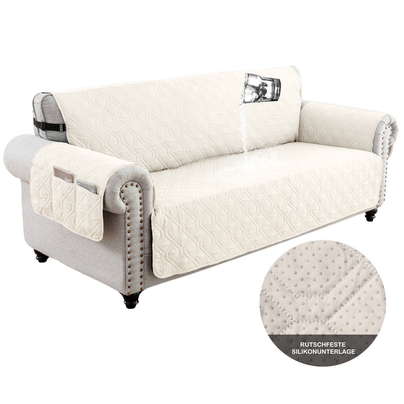 BTTO Sofabezug Sofahussen 4 Farbe,Wasserdicht Rutschfeste mit Seitentaschen günstig online kaufen