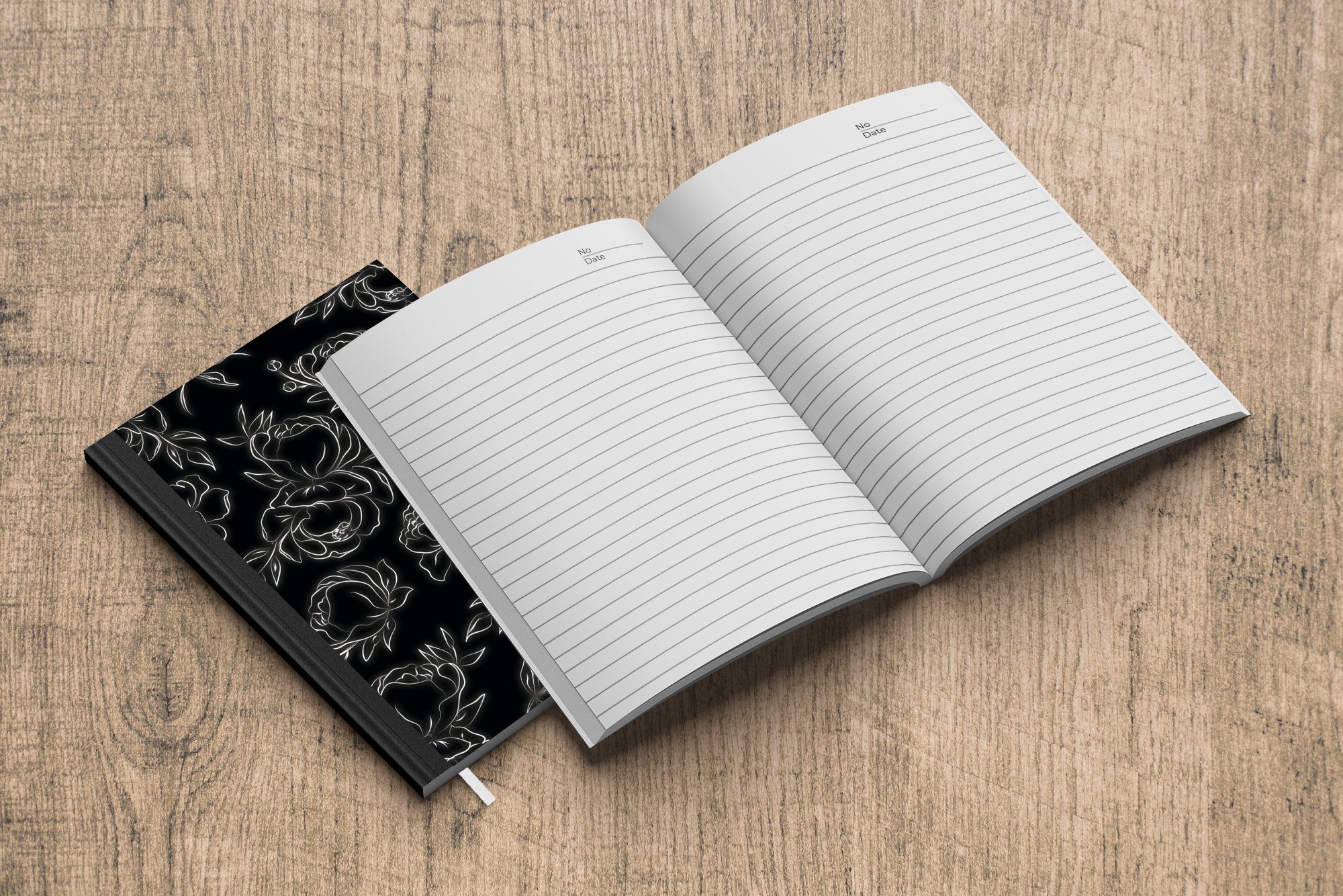 weiß Schwarz Tagebuch, Haushaltsbuch MuchoWow Journal, 98 - - Notizbuch Linienkunst, Seiten, Notizheft, Blumen Merkzettel, Muster und A5, -