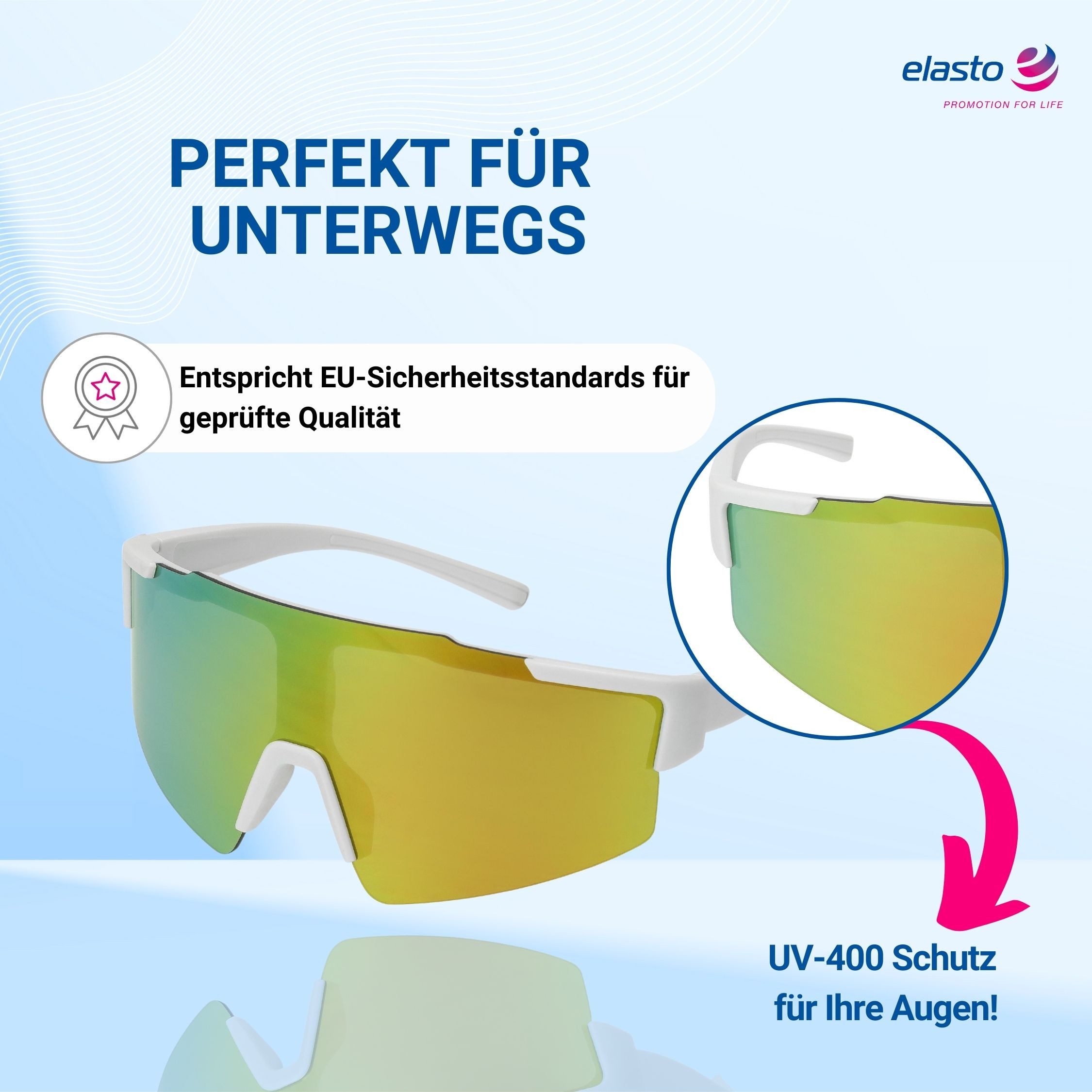 elasto Sonnenbrille Schnelle Brille mit verspiegelten Gläsern inkl. Mikrofaser Pouch