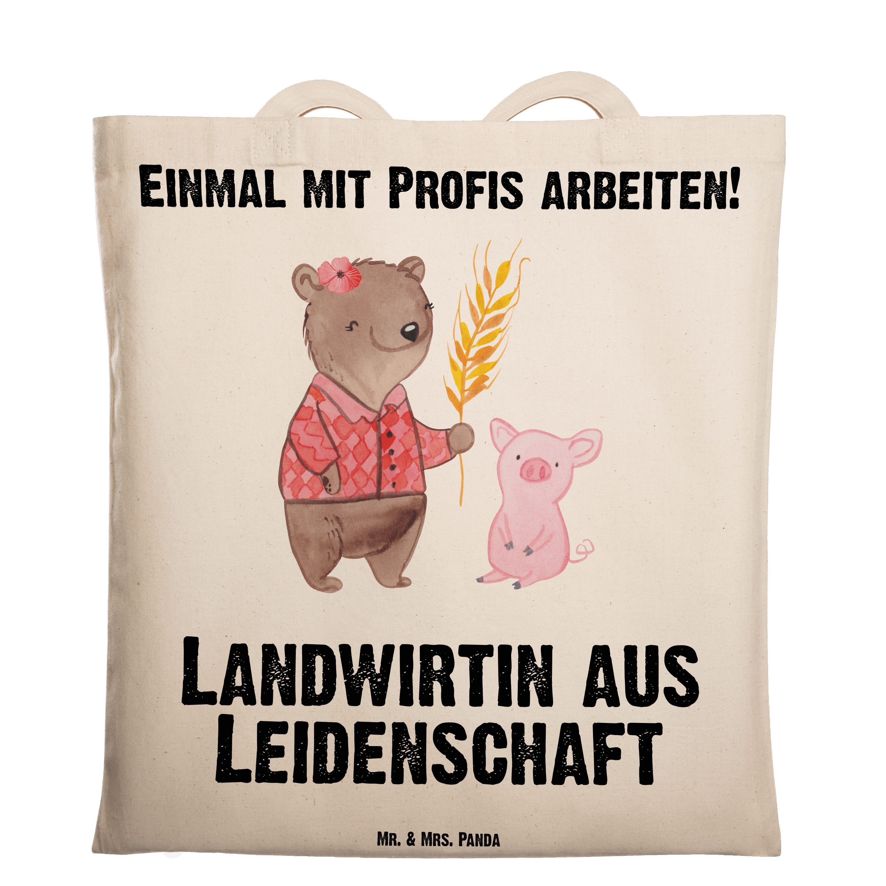 Leidenschaft Landwirtin - Tragetasche aus & Einkaufstasche, Panda (1-tlg) - Mrs. Mr. Geschenk, Transparent