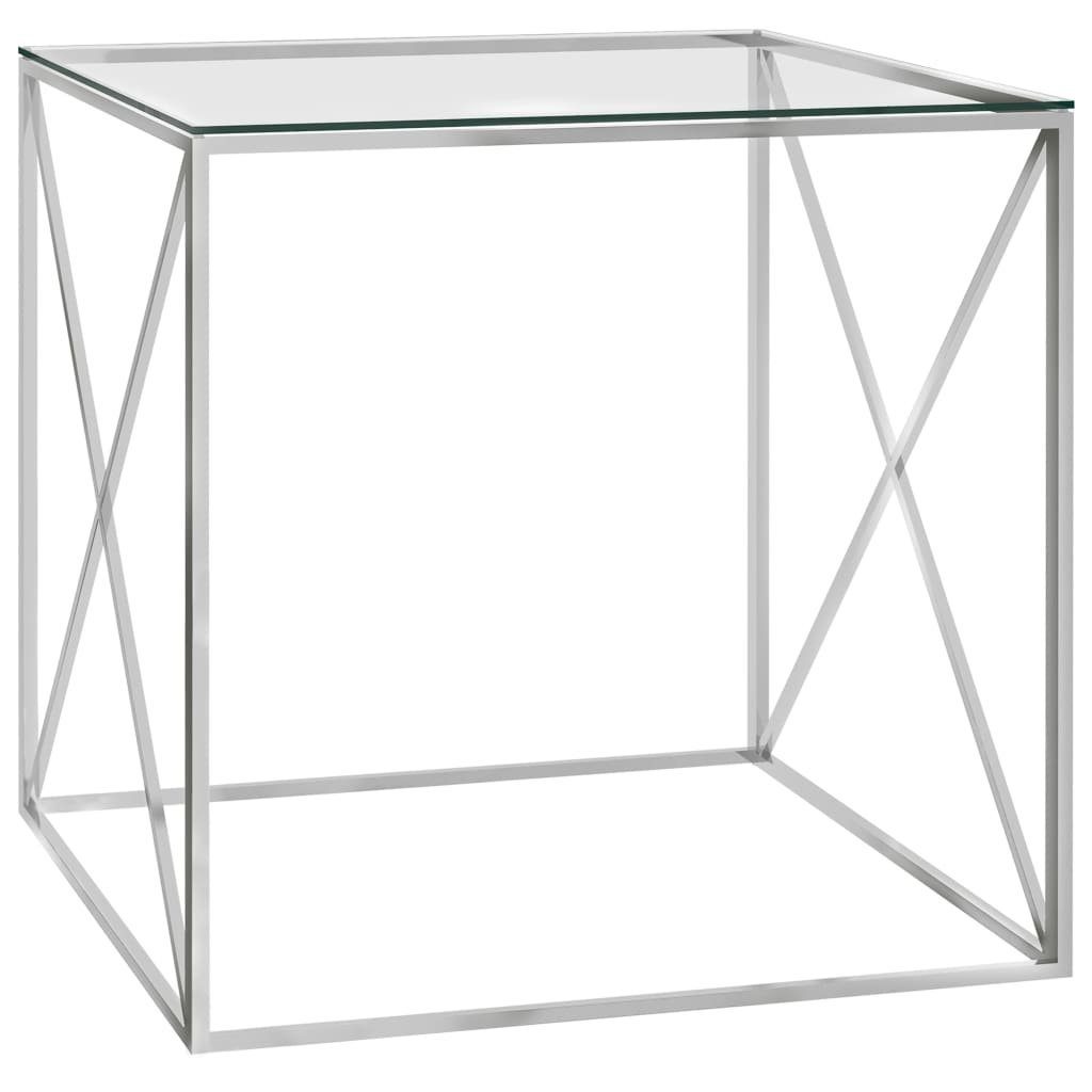 vidaXL Couchtisch Couchtisch Silbern 55x55x55 Silber und | (1-St) cm Edelstahl Glas Silber