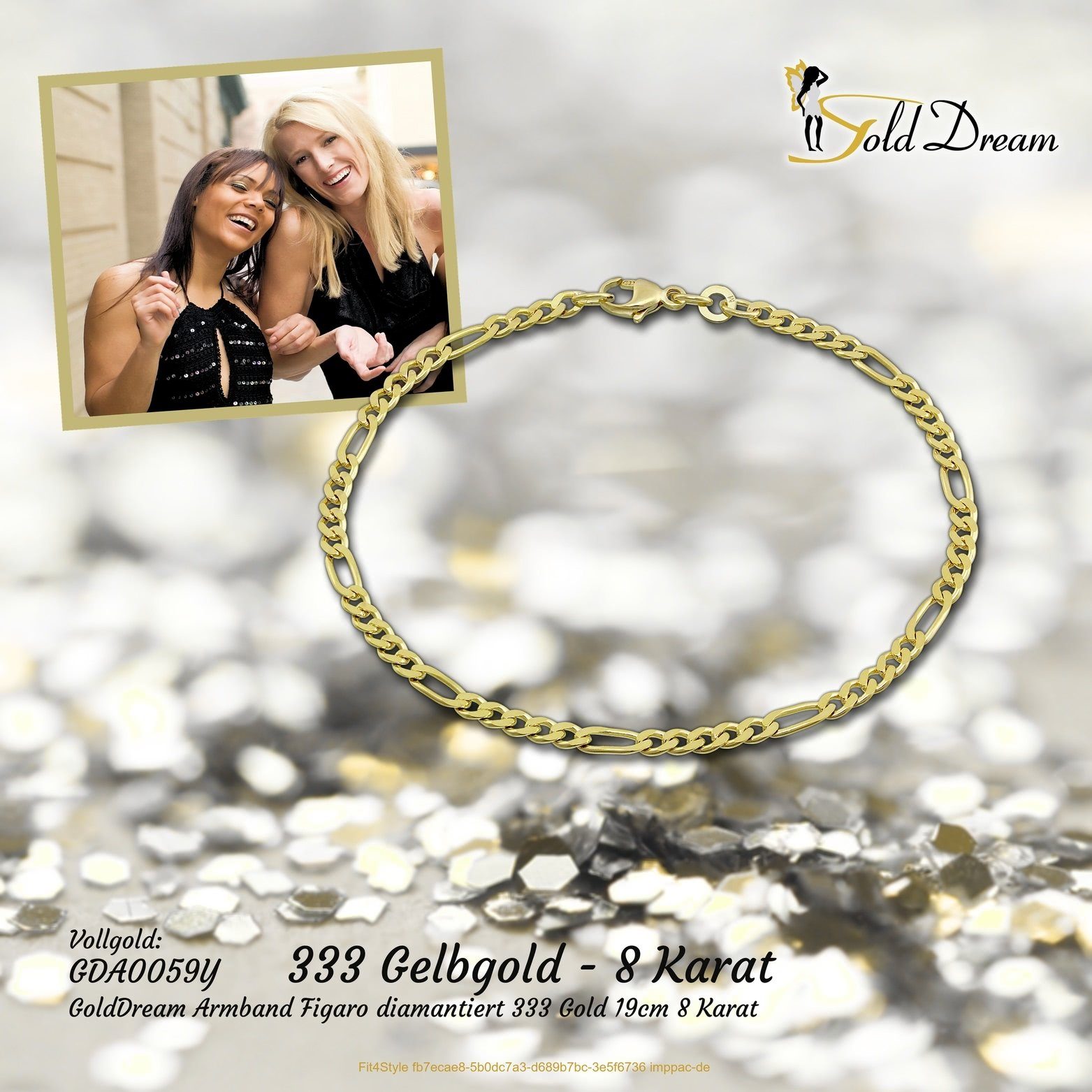 GoldDream Goldarmband D2DA0059Y Armband 19cm Echtgold, GoldDream 8 19cm, (Figaro) (Armband, Gold 333er Armband Armband), ca. Echtgold Gelbgold Karat