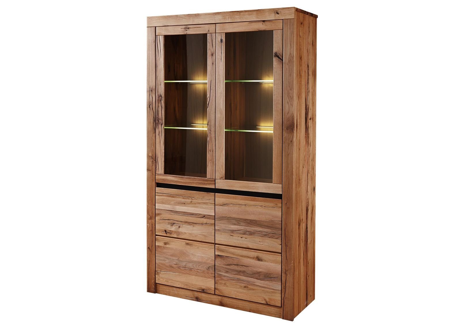 Massivmoebel24 Standvitrine MONTREUX (Vitrine Wild-/Zerreiche 105x42x190 natur geölt MONTREUX #101) Vitrine Wild-/Zerreiche 105x42x190 natur geölt MONTREUX #101