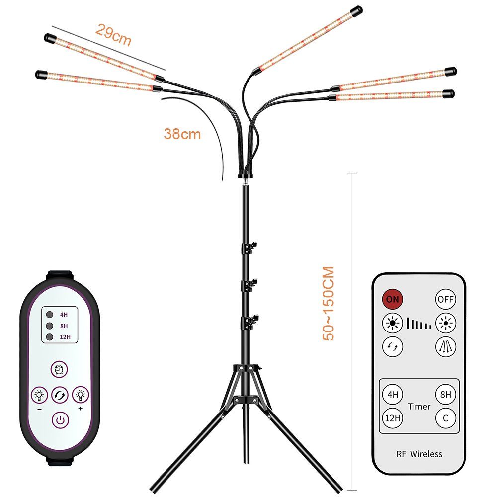 Rosnek Pflanzenlampe 3/4/5 Köpfe, Vollspektrum, dimmbar, günstig online kaufen