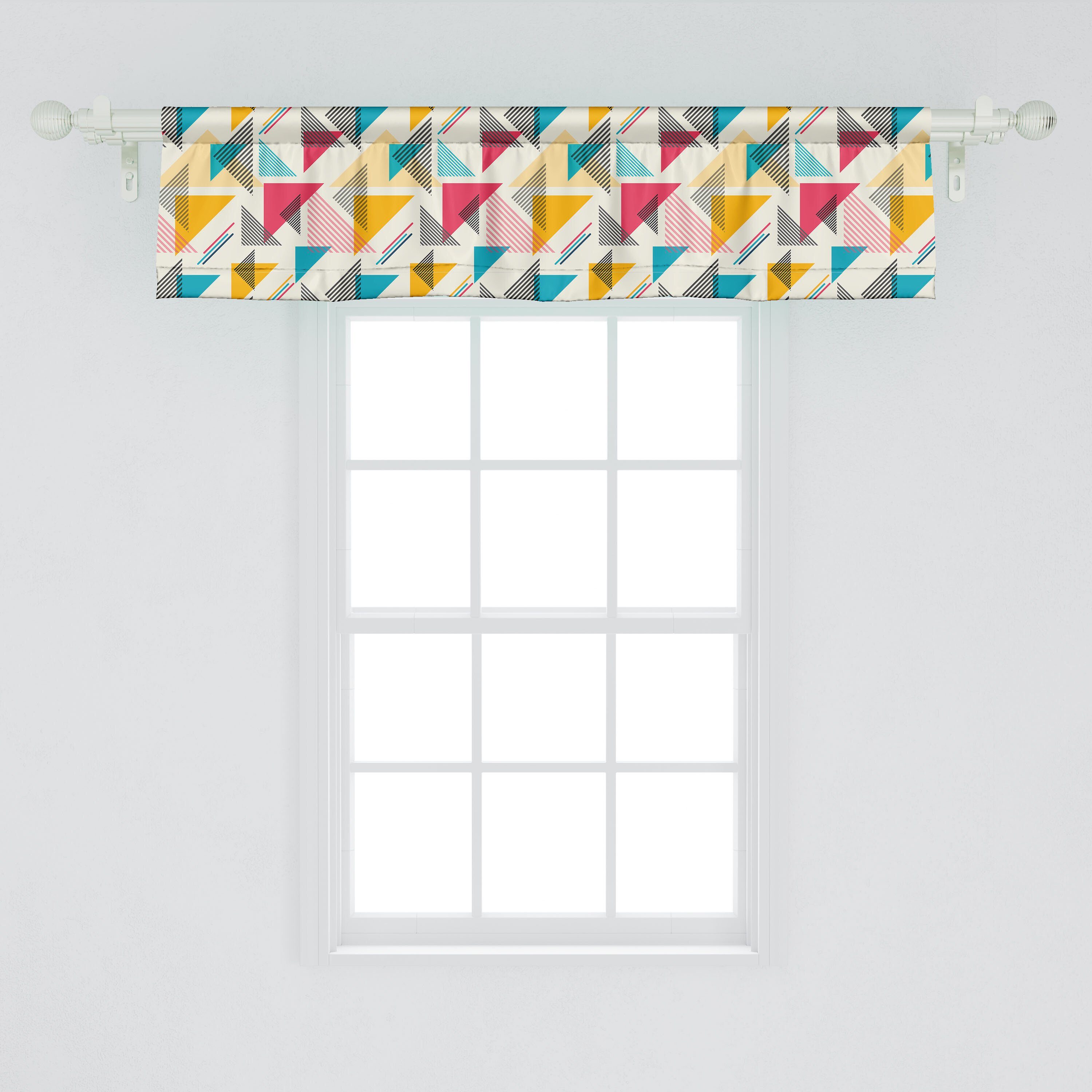 Geometrisch Themed Abakuhaus, für Microfaser, Dekor mit Volant Scheibengardine Küche Schlafzimmer Vorhang Stangentasche, Memphis Triangles