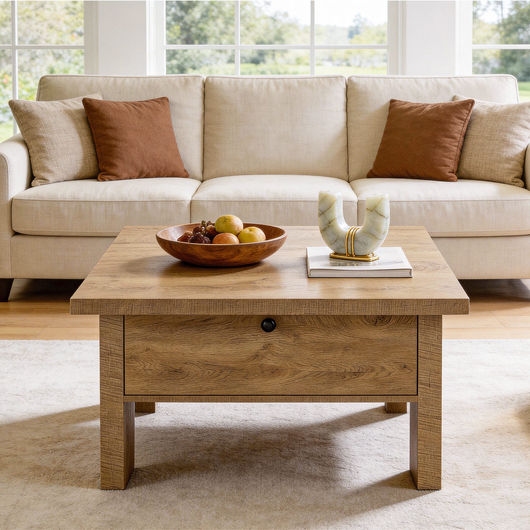 Tribesigns Couchtisch Couchtisch mit Schublade, quadratischer Beistelltisch, 80 x 80 cm