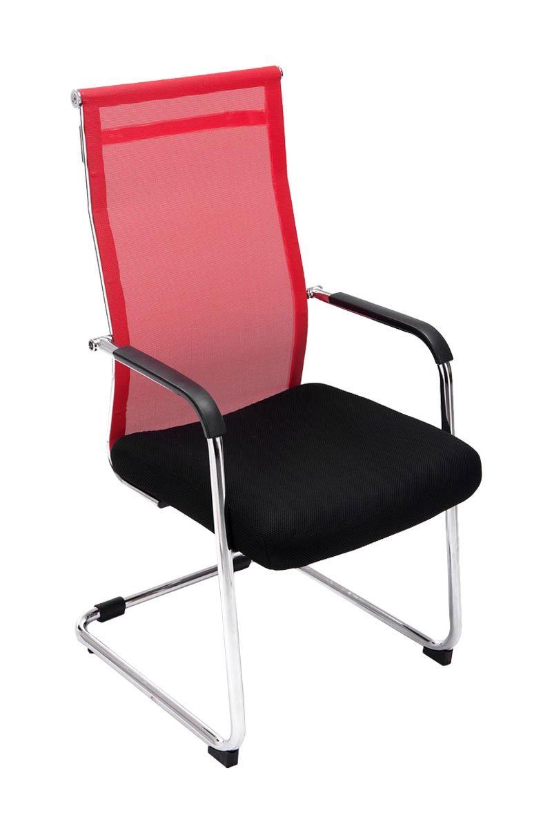 TPFLiving Besucherstuhl Brent Two mit hochwertig gepolsterter Sitzfläche - Konferenzstuhl (Küchenstuhl - Esszimmerstuhl - Wohnzimmerstuhl), Gestell: Metall chrom - Sitzfläche: Netzbezug rot