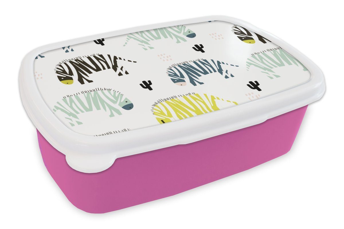 - MuchoWow (2-tlg), Weiß, Kunststoff Brotdose für Kinder, Farben Zebra Lunchbox - Kunststoff, - rosa Kaktus Snackbox, Mädchen, Brotbox Erwachsene,