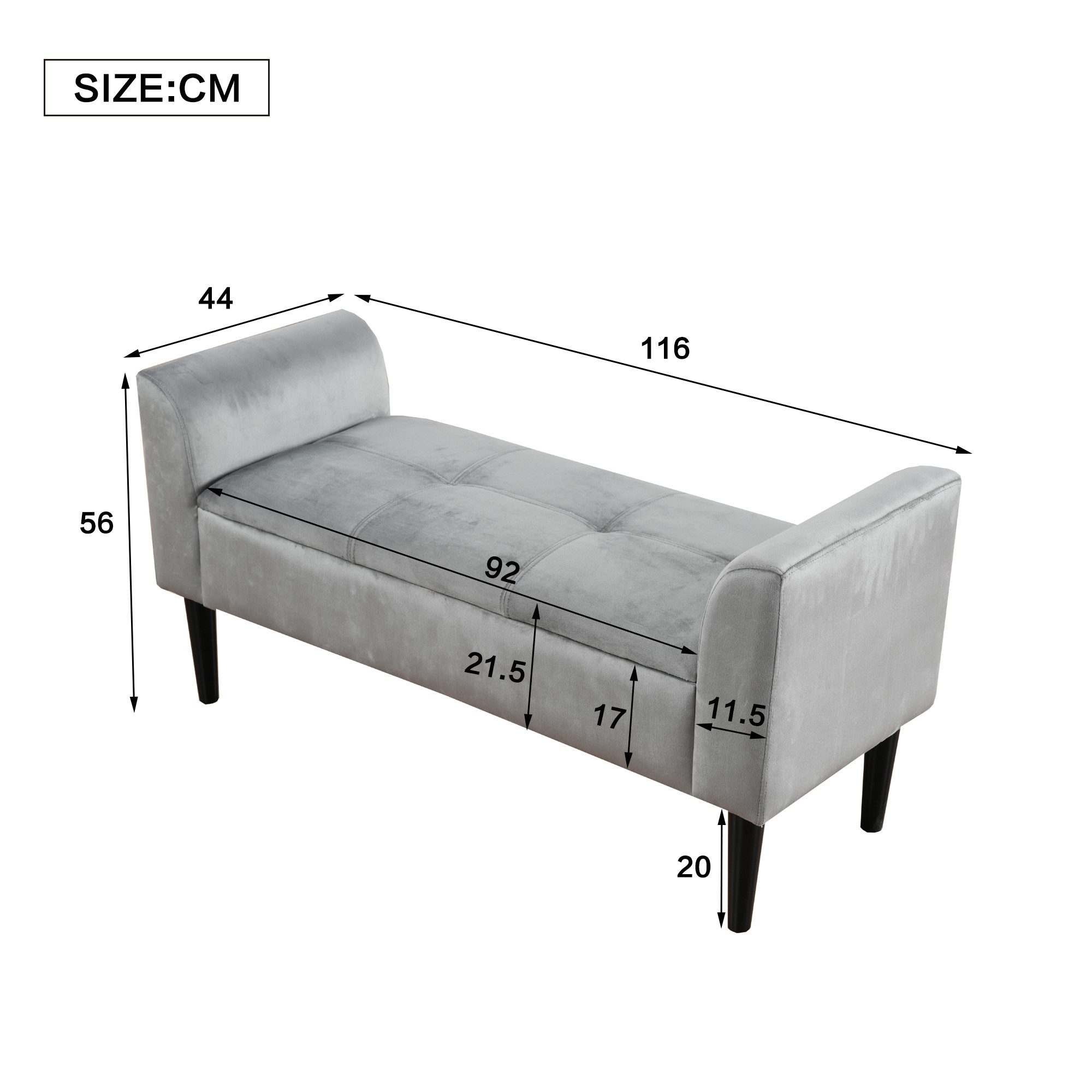 IDEASY Bettbank Polsterbänke Grau mit Armlehnen (Samtbezug, Steppmuster, MD günstig online kaufen