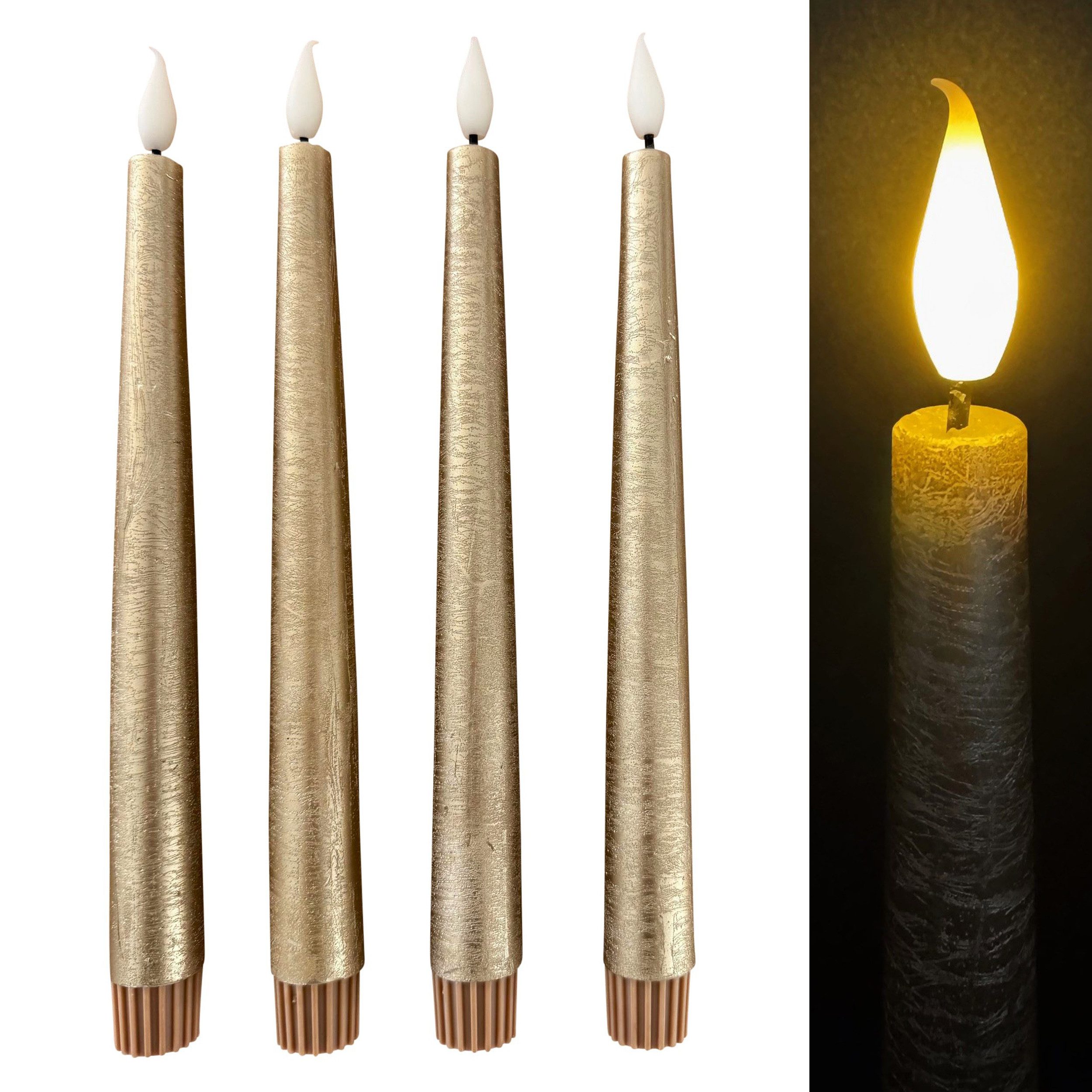 LED-Kerze 4 LED Stabkerzen aus Echtwachs im Set mit Touch & Timer