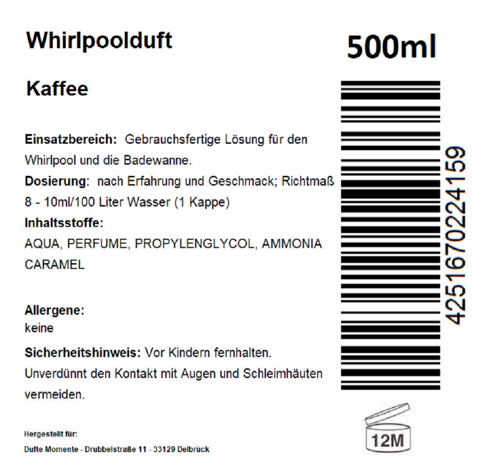 Dufte Momente Badezusatz Whirlpool Duft Kaffee 500ml, vegan und ohne Tierversuche
