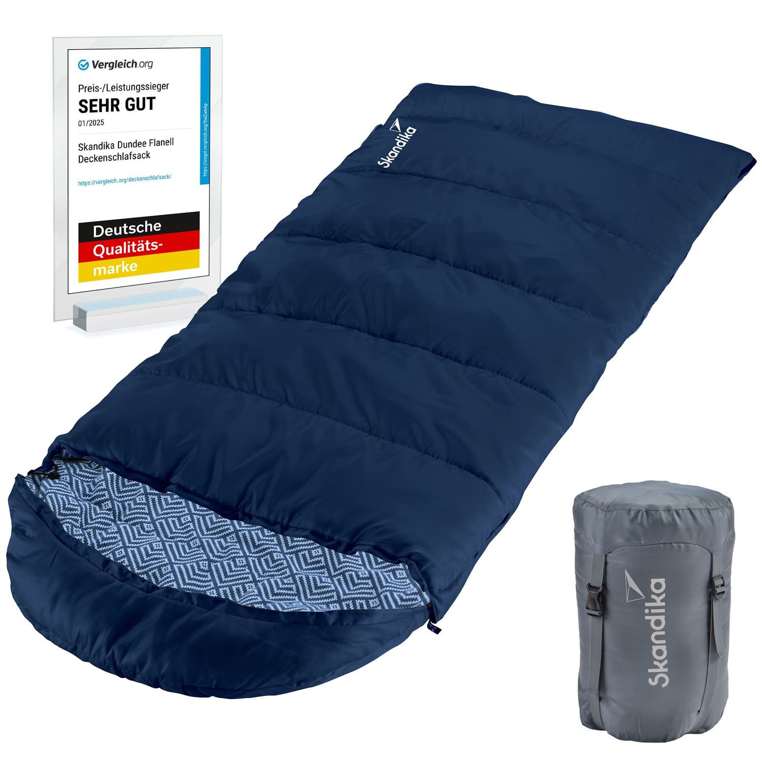 Skandika Kinderschlafsack Dundee Junior, 2-Wege Reißverschluss, Innentasche mit Klett, Packsack (Wärmeisolierender Stoffsteg gegen Kältebrücke), Baumwollflanell, wasserabweisend, 3 Jahreszeiten, bis -15 °C