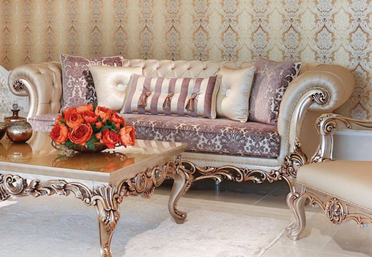 - 90 Luxus Möbel / Sofa mit Wohnzimmer Padrino 260 - cm Beige Wohnzimmer Sofa Muster Kupferfarben Prunkvolles Casa edlem x Lila x H. Barock Barock Creme / / 100 Sofa