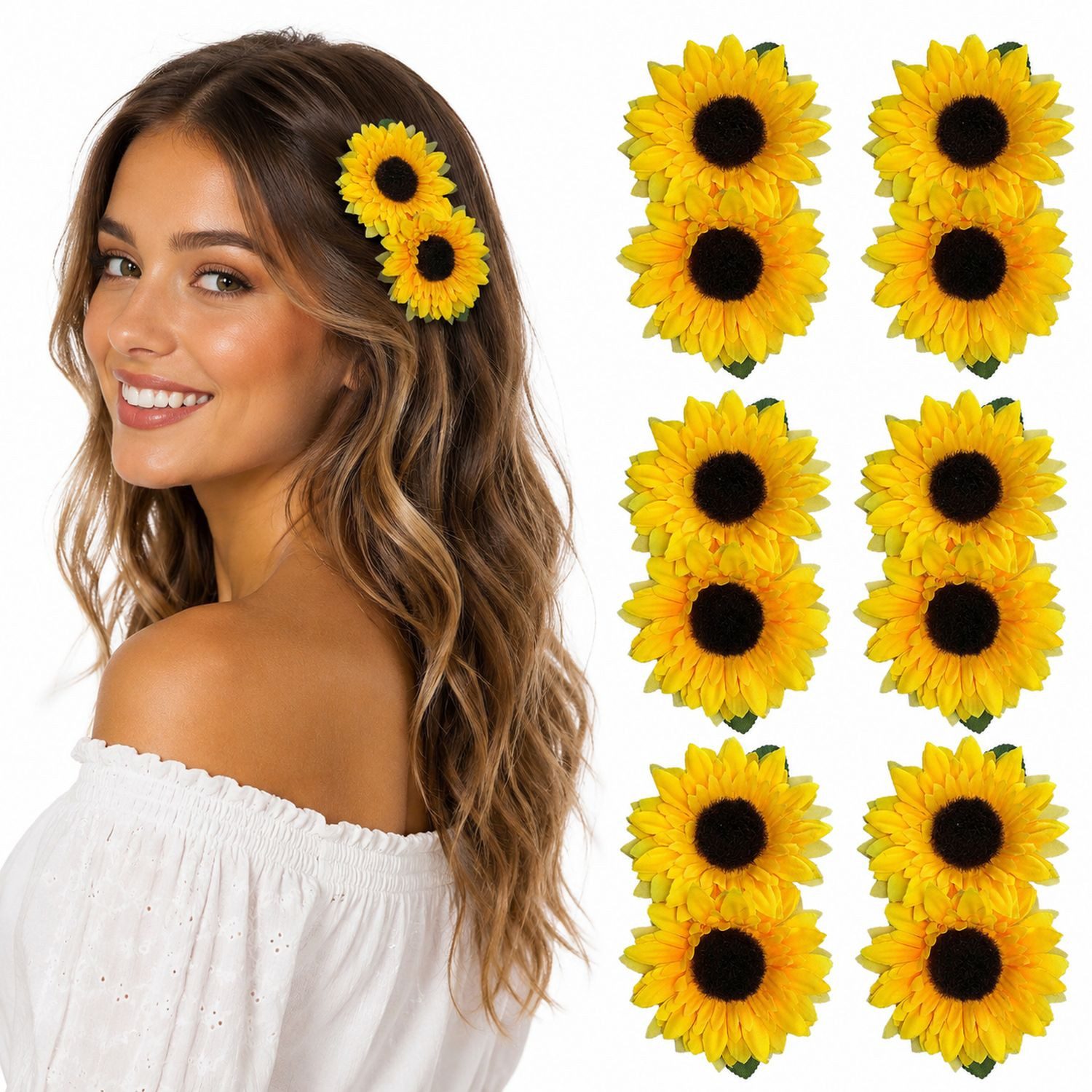 Kostüm Sonnenblumen Haarspange für Damen, 6er Set