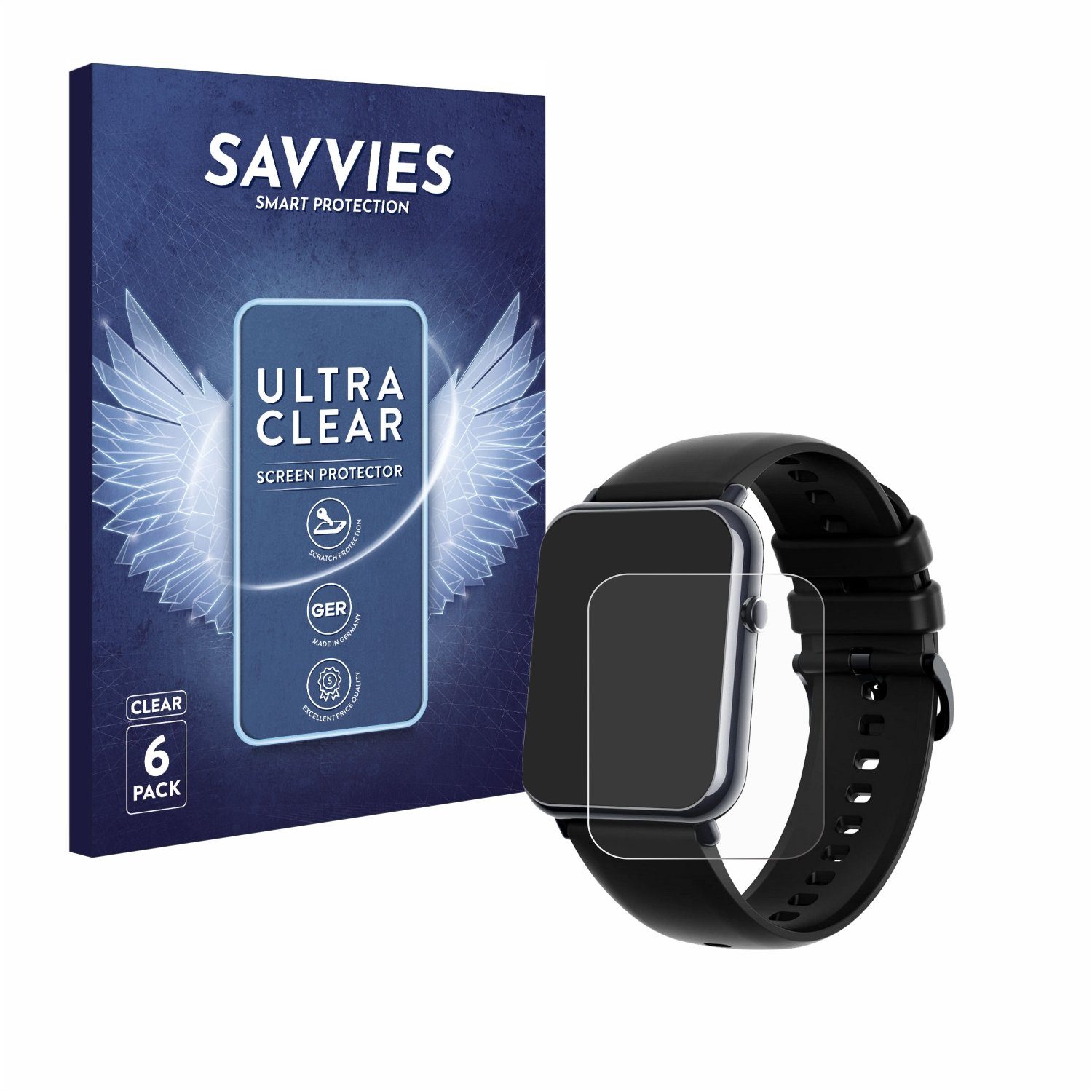 Savvies Schutzfolie für Mutoy Smartwatch 1.69", Displayschutzfolie, 6  Stück, Folie klar