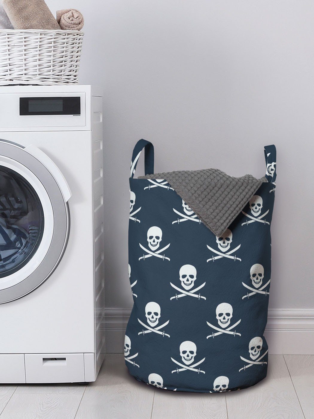 Kordelzugverschluss Wäschesäckchen Waschsalons, Pirates Roger Griffen für Wäschekorb Jolly Abakuhaus Pattern mit