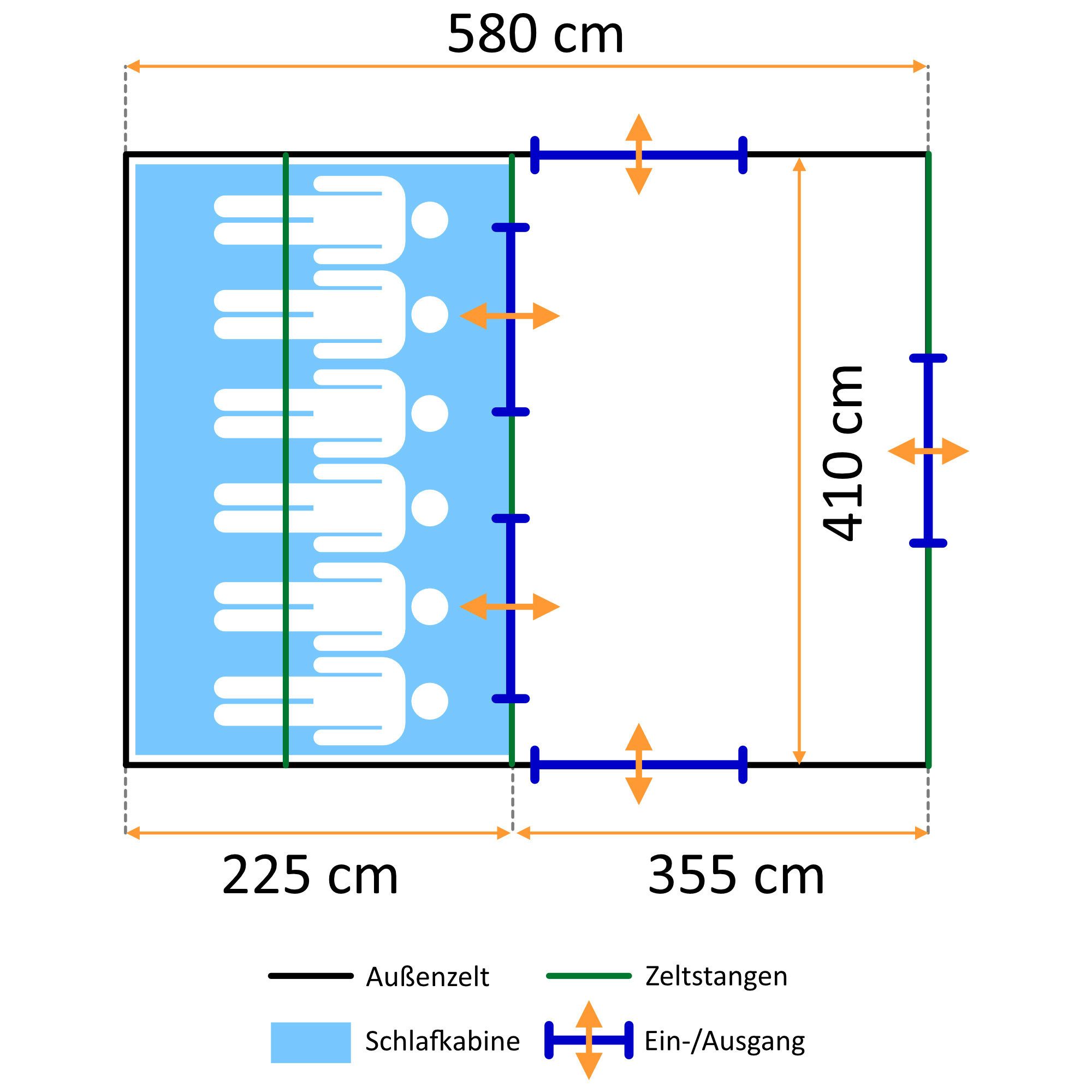 CampFeuer Tunnelzelt Zelt XtraL für 6 Personen Dunkelblau/Grau, XXL Tunnelzelt mit Vorraum, Personen: 6