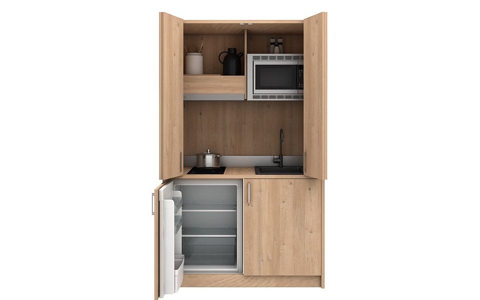 Multimo Pantryküche Multimo Vento Miniküche mit Schiebetüren für Studio-Apartments, Schiebetüren
