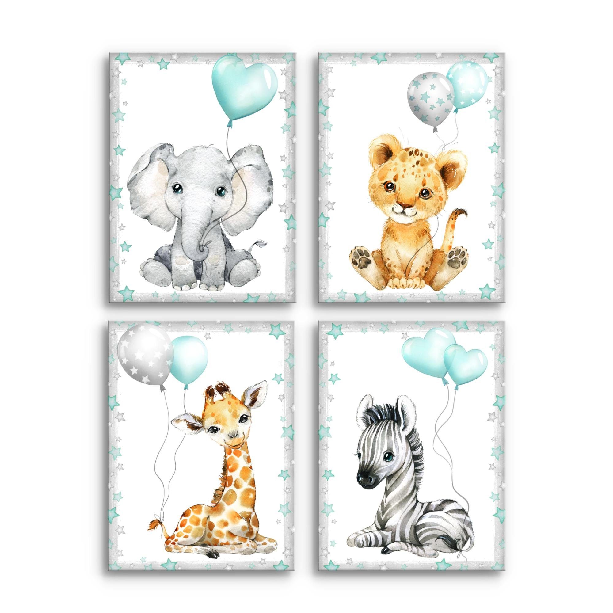 Novart Wandbild Kinderzimmer Wandbilder Set Tiere - 4 Bilder 30x40 cm Aufhä günstig online kaufen