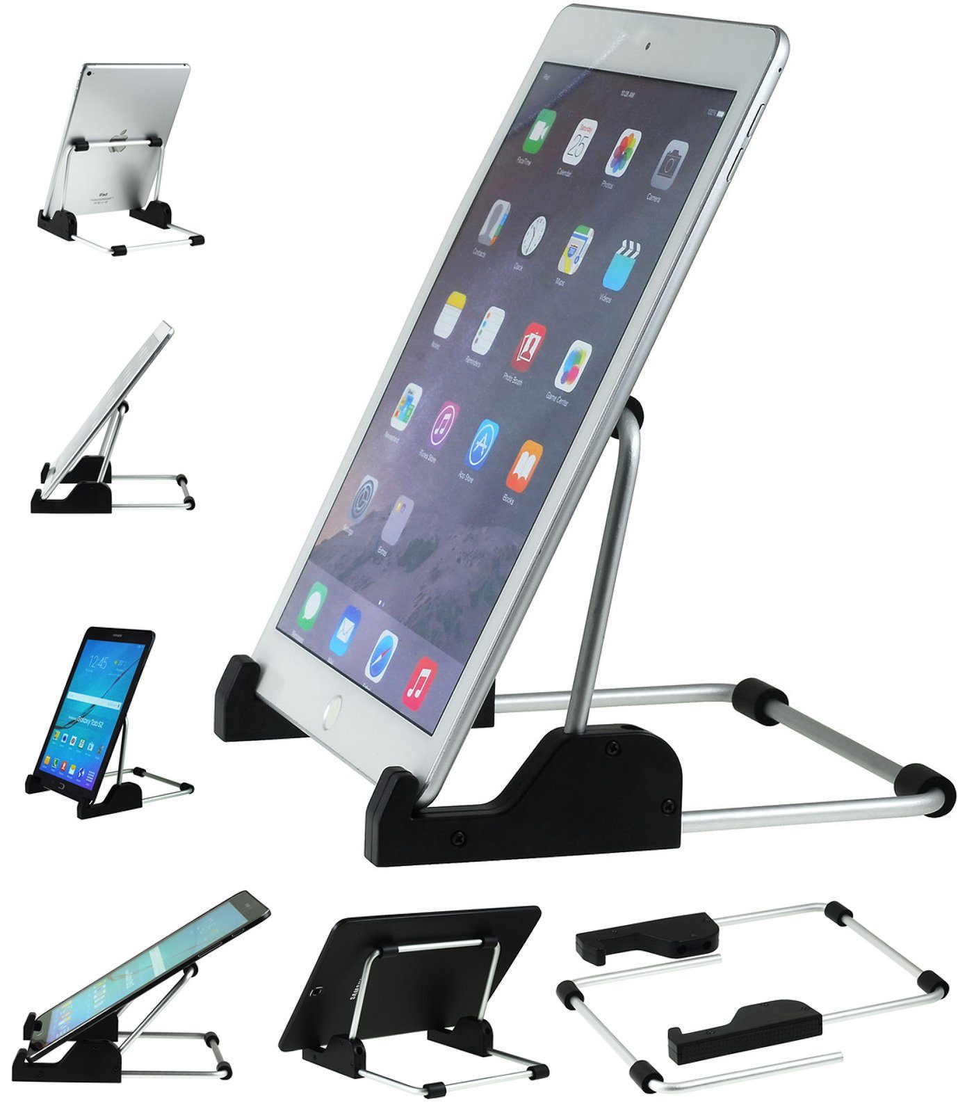 Powery Tablet-Halterung Universal Tablet Ständer für iPad Galaxy Tab, verstellbarer Winkel