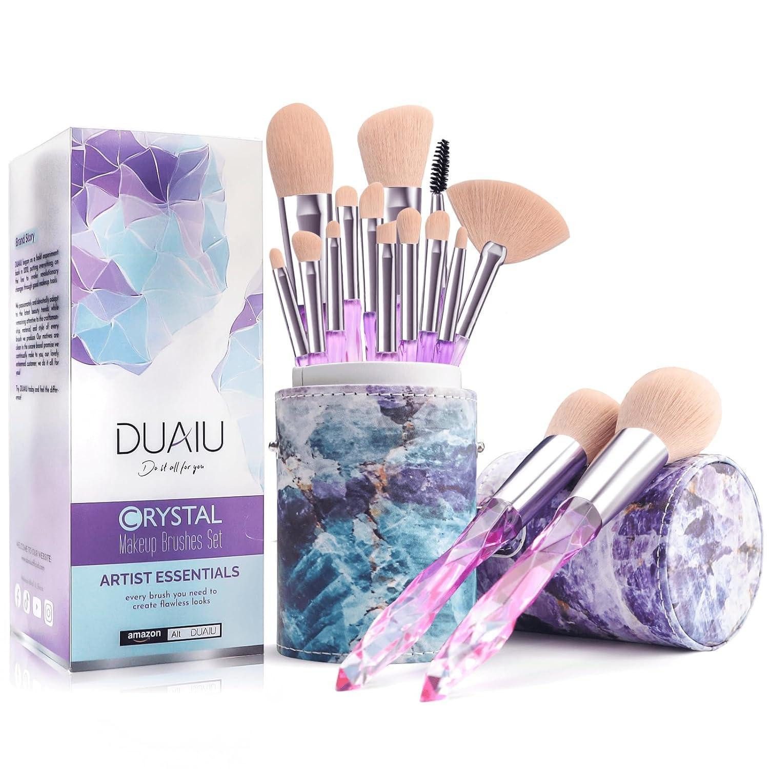 LuxusKollektion Kosmetikpinsel-Set Pinselset Makeup 15tlg Synthetikborsten Kristallgriff Kabuki Rosa
