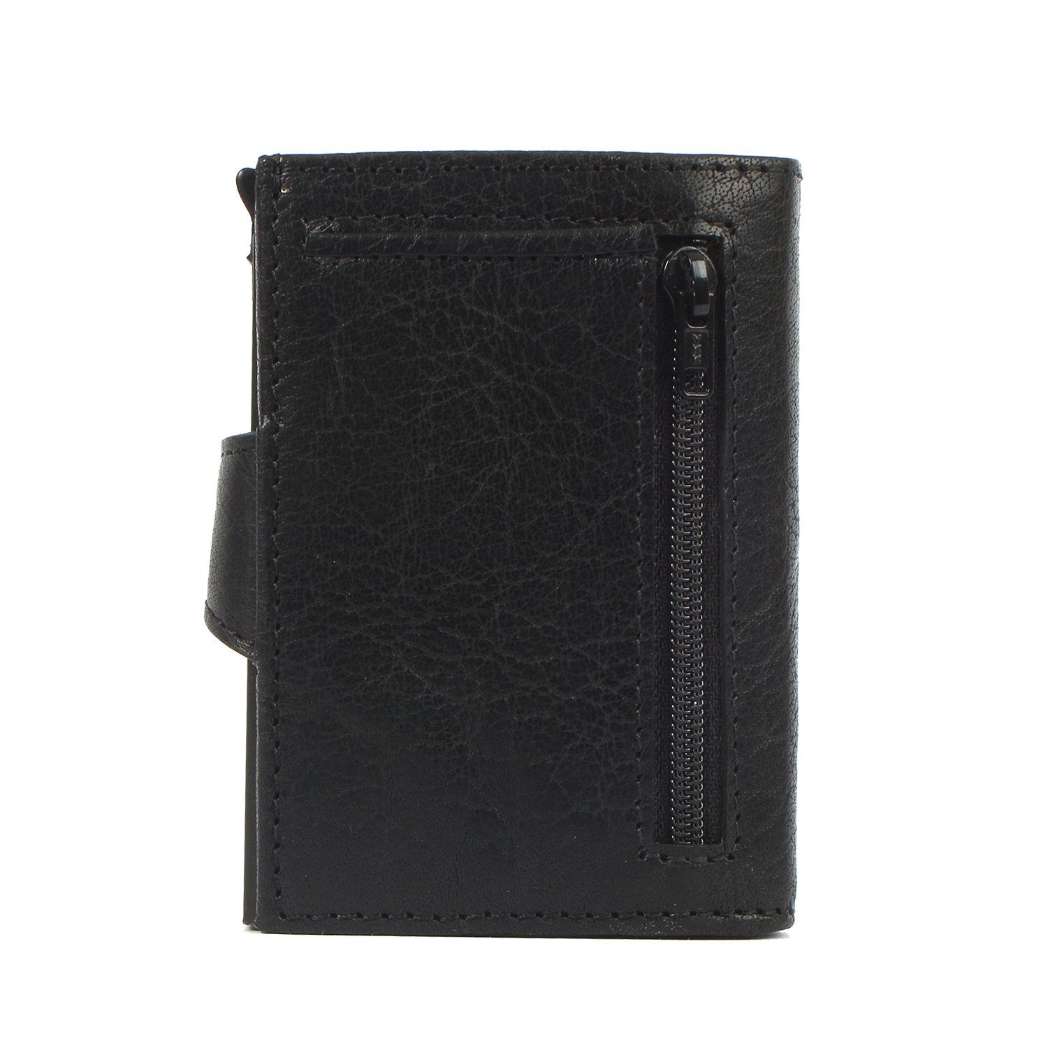 double Leder noonyu deepblack Kreditkartenbörse Upcycling RFID Geldbörse Margelisch Mini leather, aus