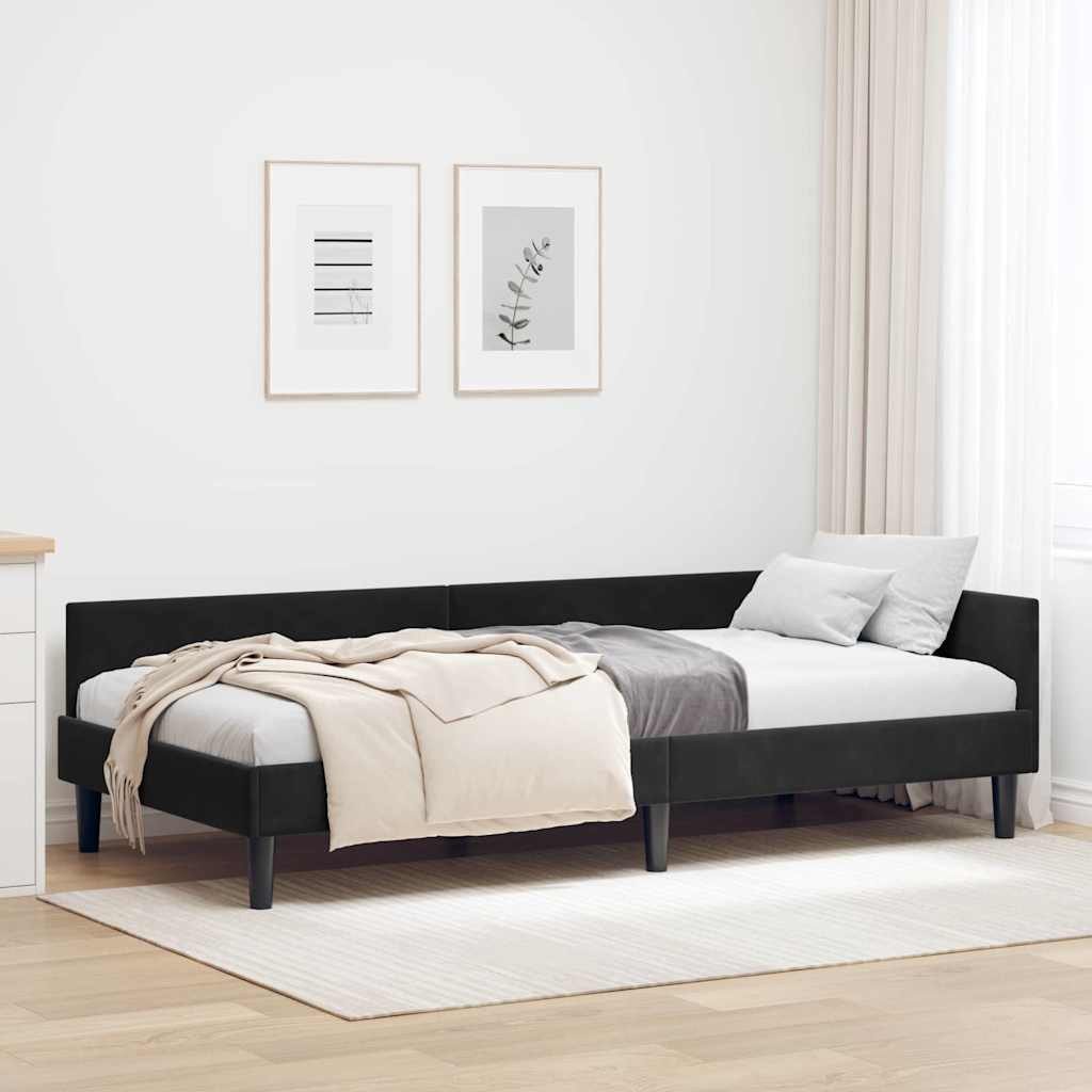 vidaXL Bett Eckbettgestell mit Kopfteil Schwarz 100 cm x 200 cm Samt (1-tlg)