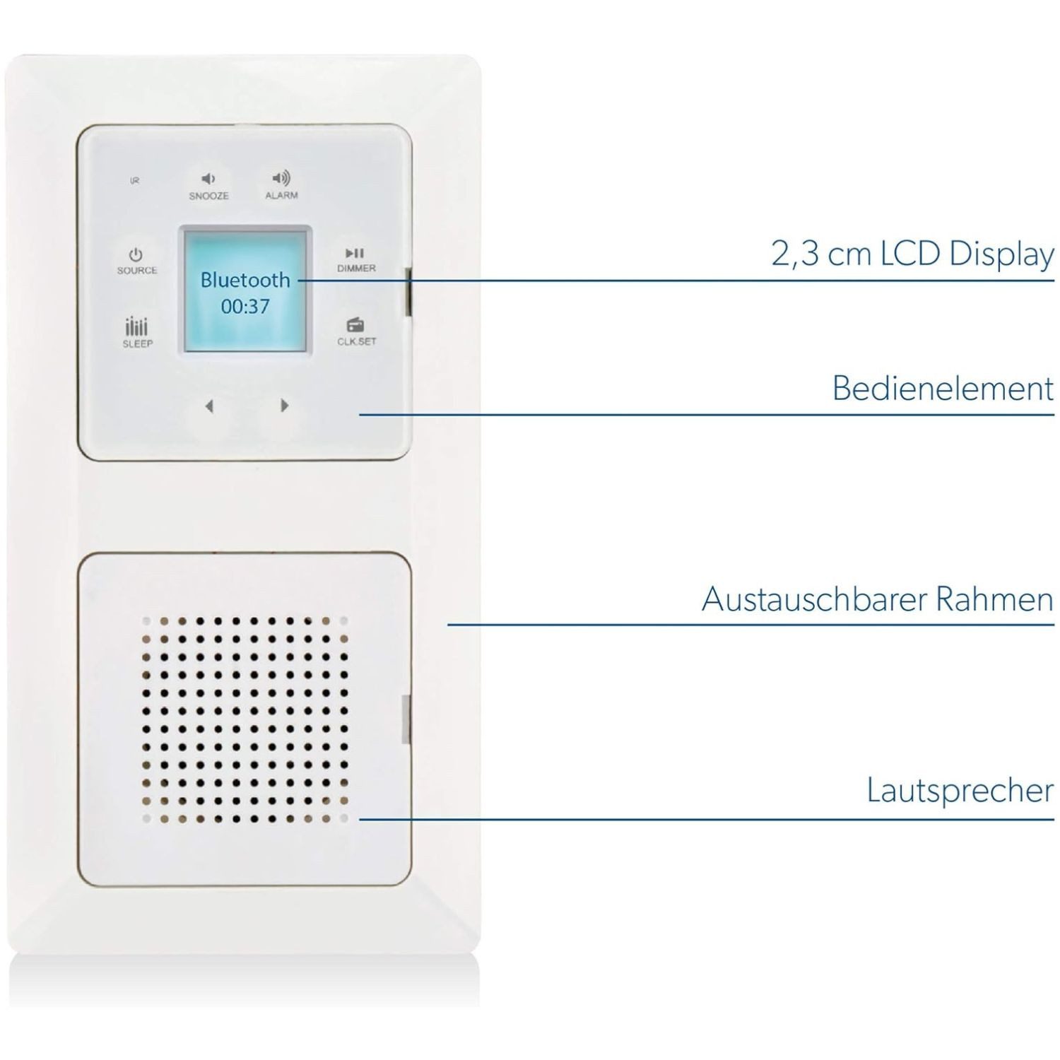 UNITEC UP Radio Touch Bluetooth Uhr Wecker Unterputz Steckdosen-Radio (FM-Tuner, Timer Fernbedienung Display Weckfunktion Touchfunktion Klangeffekte) – Bild 4 von 5