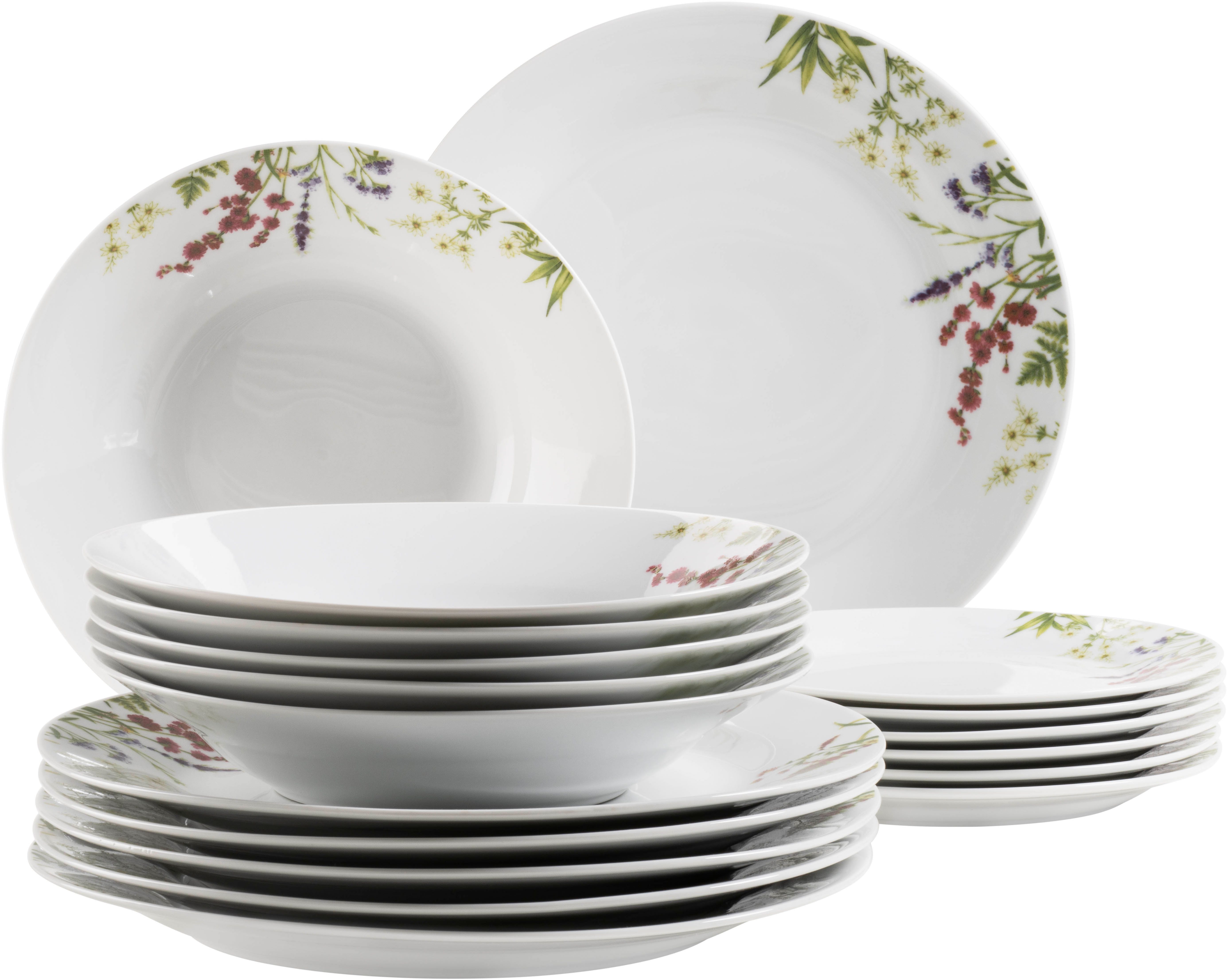 MÄSER Teller-Set HERBAL GARDEN, Geschirr-Set, Porzellan (18-tlg), 6 Personen, Porzellan, Teller Set