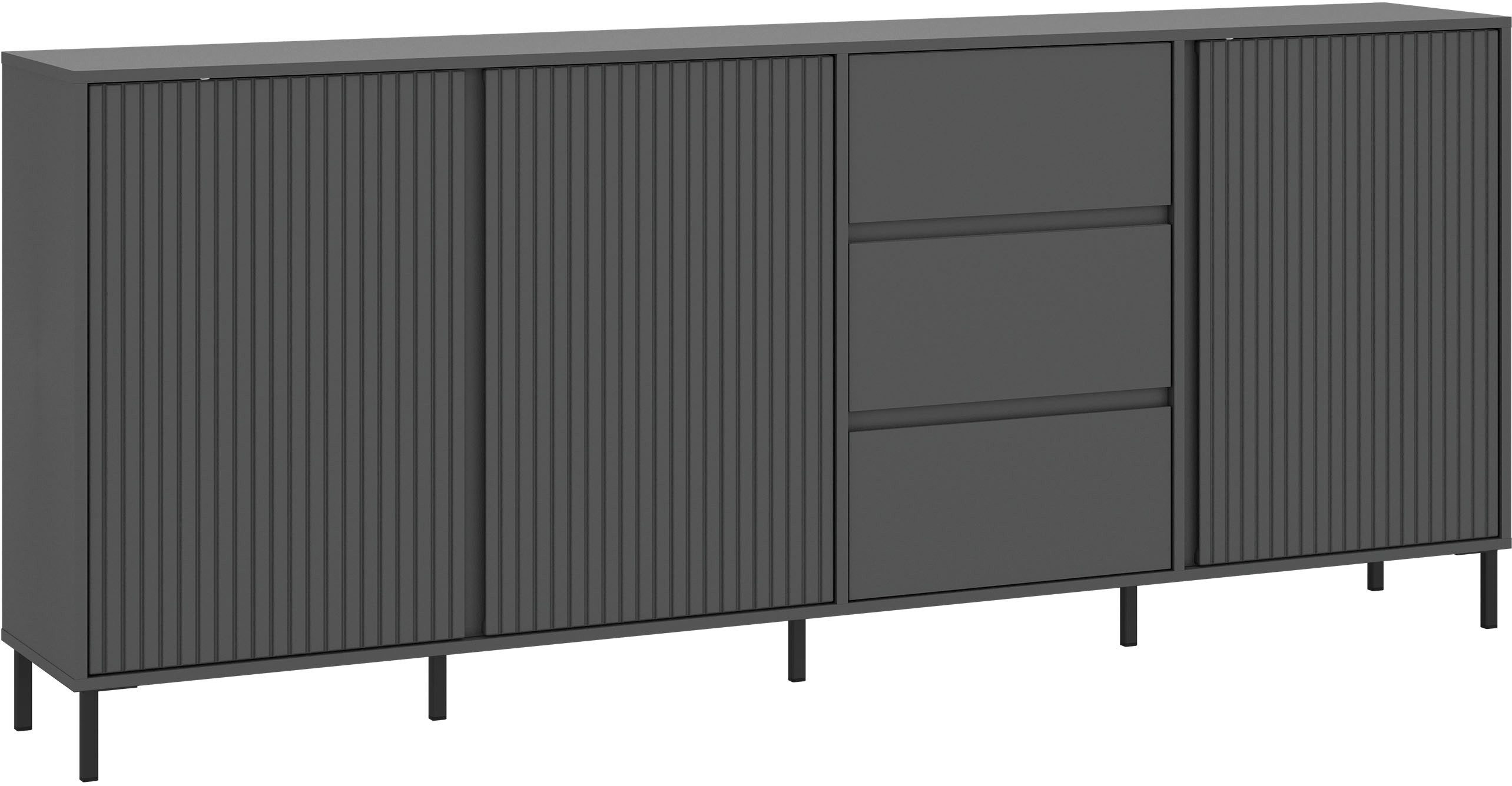 Home affaire Sideboard viel Stauraum, Soft Close, 3 Türen und 3 Schubkasten, mit Metallfüßen, Breite 212 cm, grifflos, Fronten geriffelt