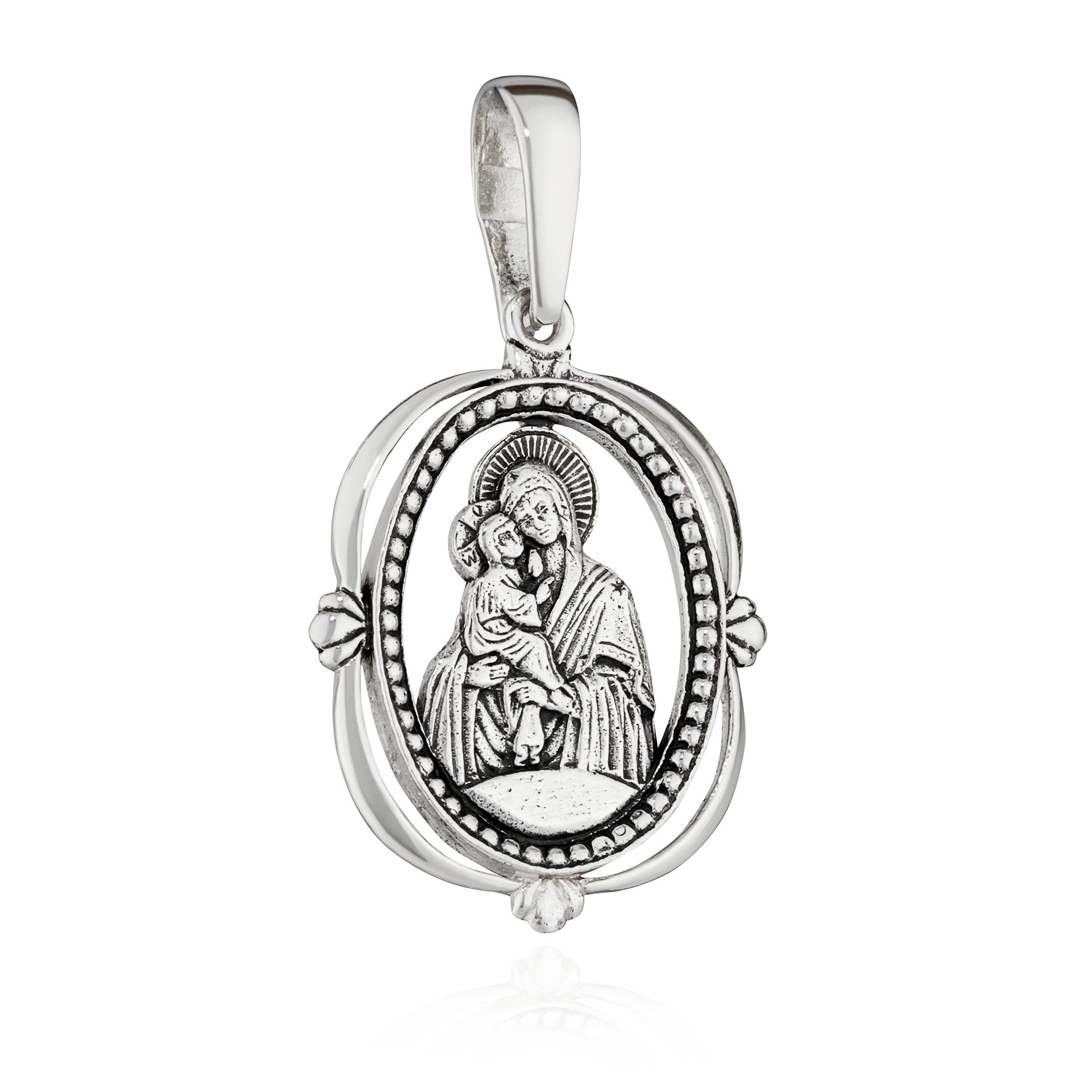 Kreuzanhänger Ikone Anhänger 925 Silber Gottesmutter von Pochaev 21mm x 18mm Eleganz