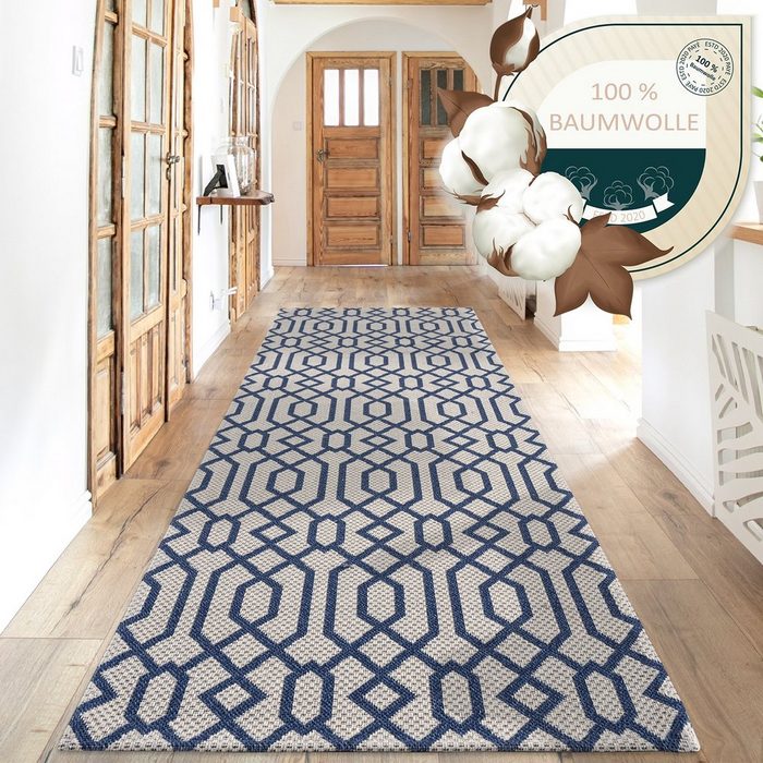 Teppich Baumwolle- Wohnzimmer Ornamente Muster Grau-Blau payé Rechteckig Höhe: 5 mm GU11495